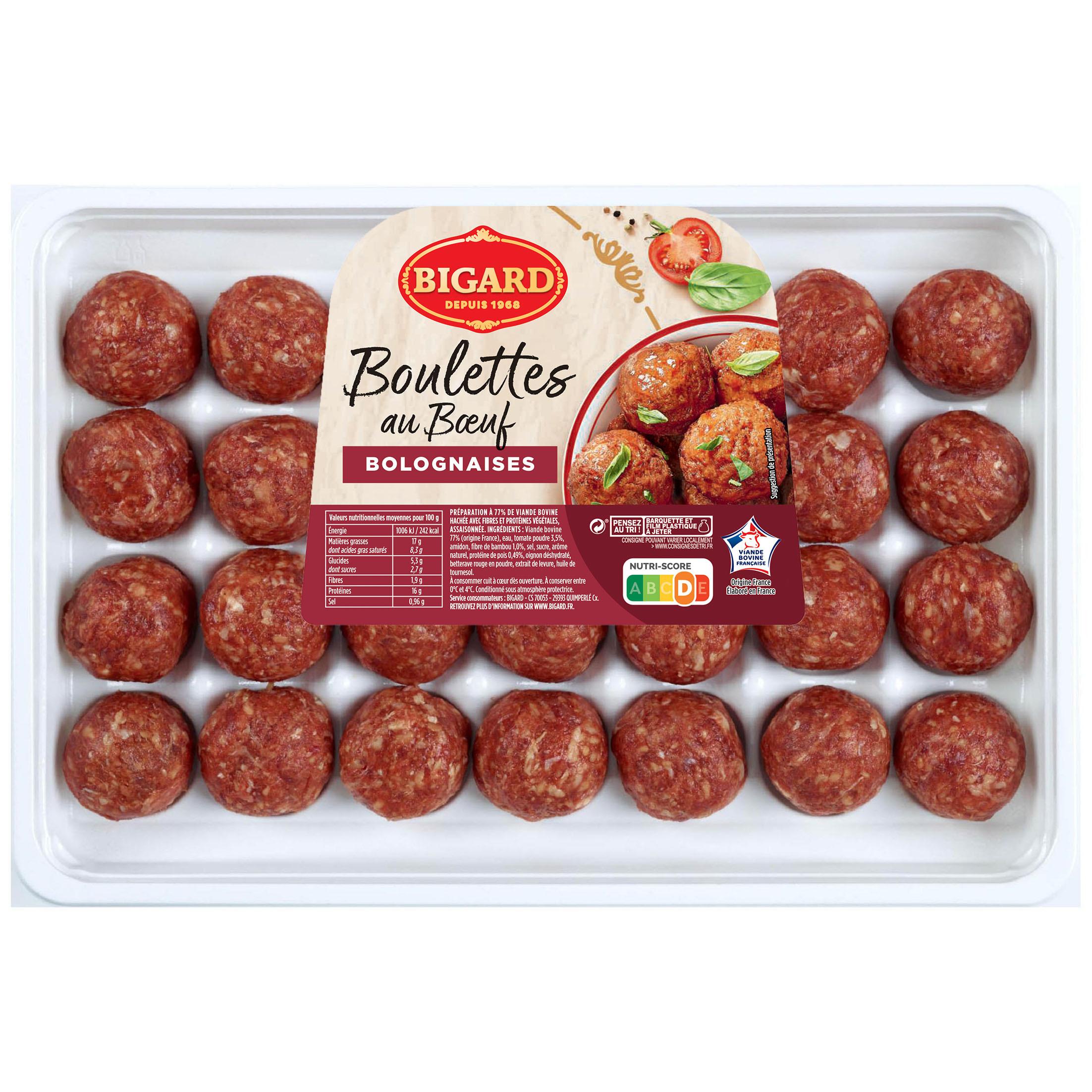 Voir la diapositive 2 : BIGARD Boulettes de boeuf à la bolognaise 28 pièces 700g