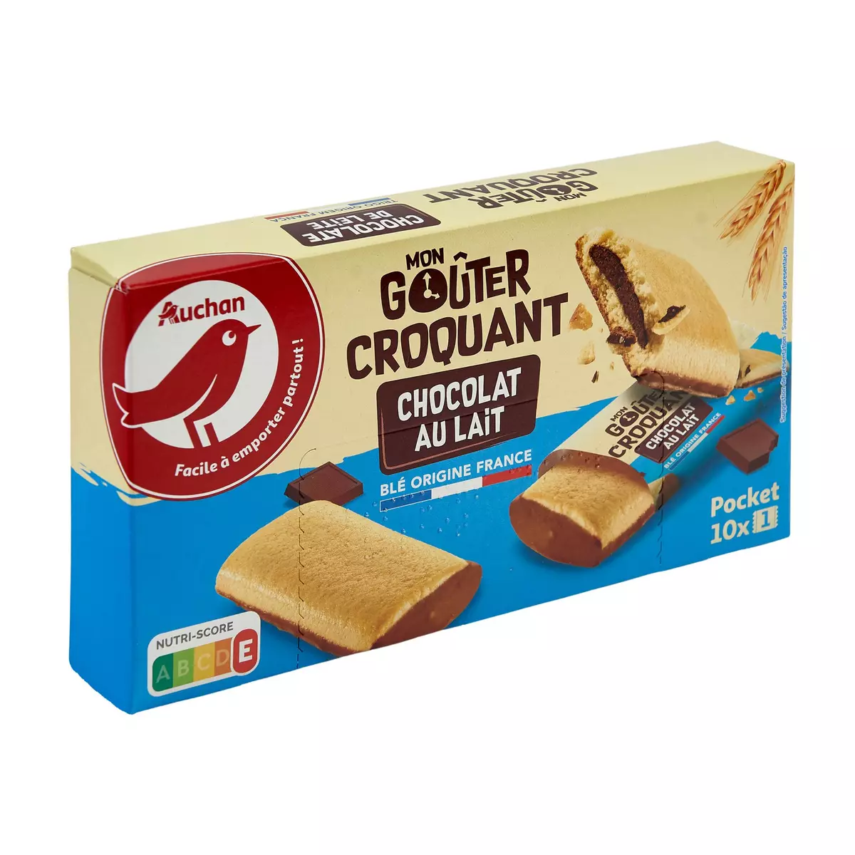 AUCHAN Barres fondantes biscuits sablés fourrés au chocolat au lait sachets individuels 10 biscuits 295g