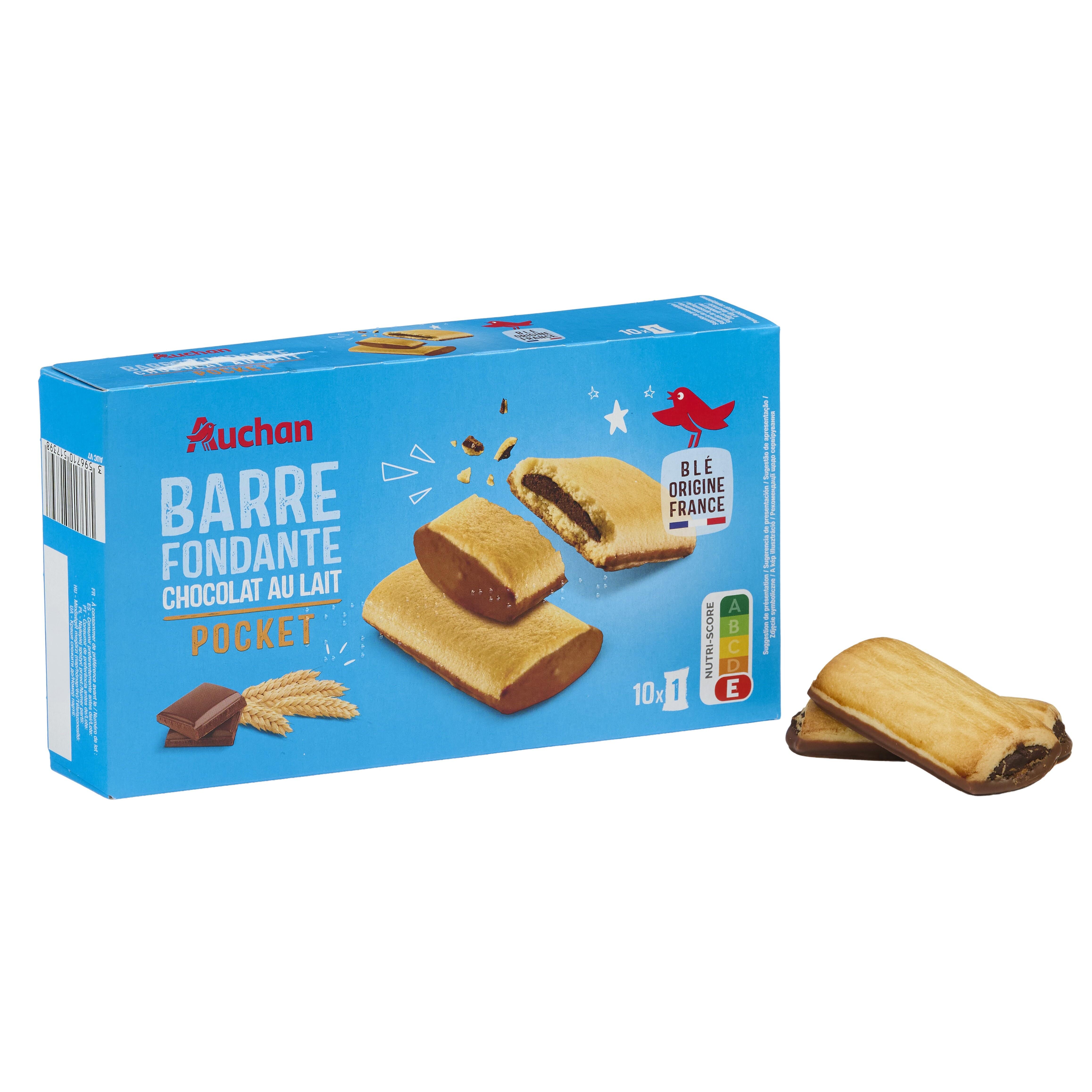 Voir la diapositive 2 : AUCHAN Biscuits sablés fourrés au chocolat au lait sachets individuels 10 biscuits 295g