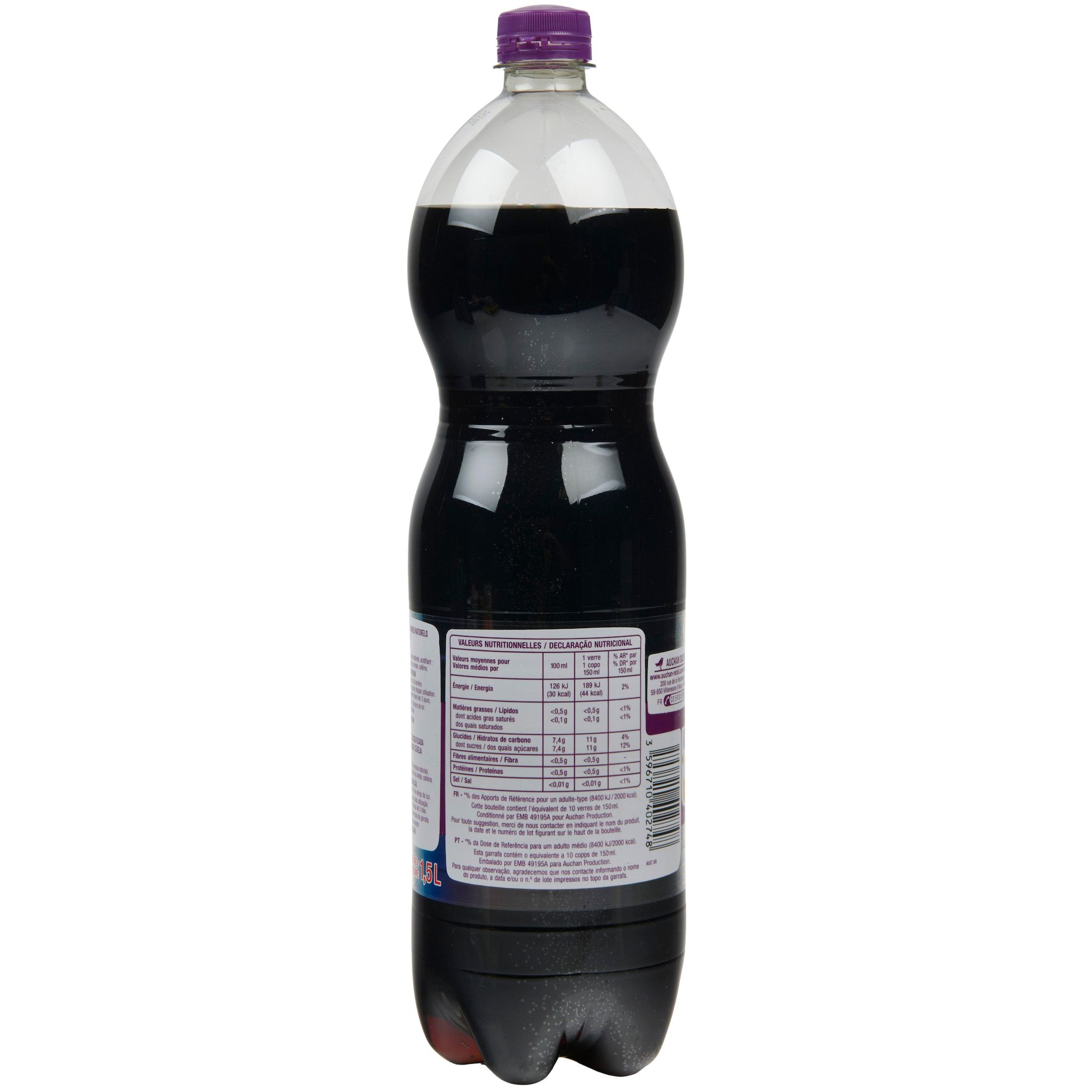Voir la diapositive 4 : AUCHAN Boisson gazeuse Planet cola saveur cerise 1,5l
