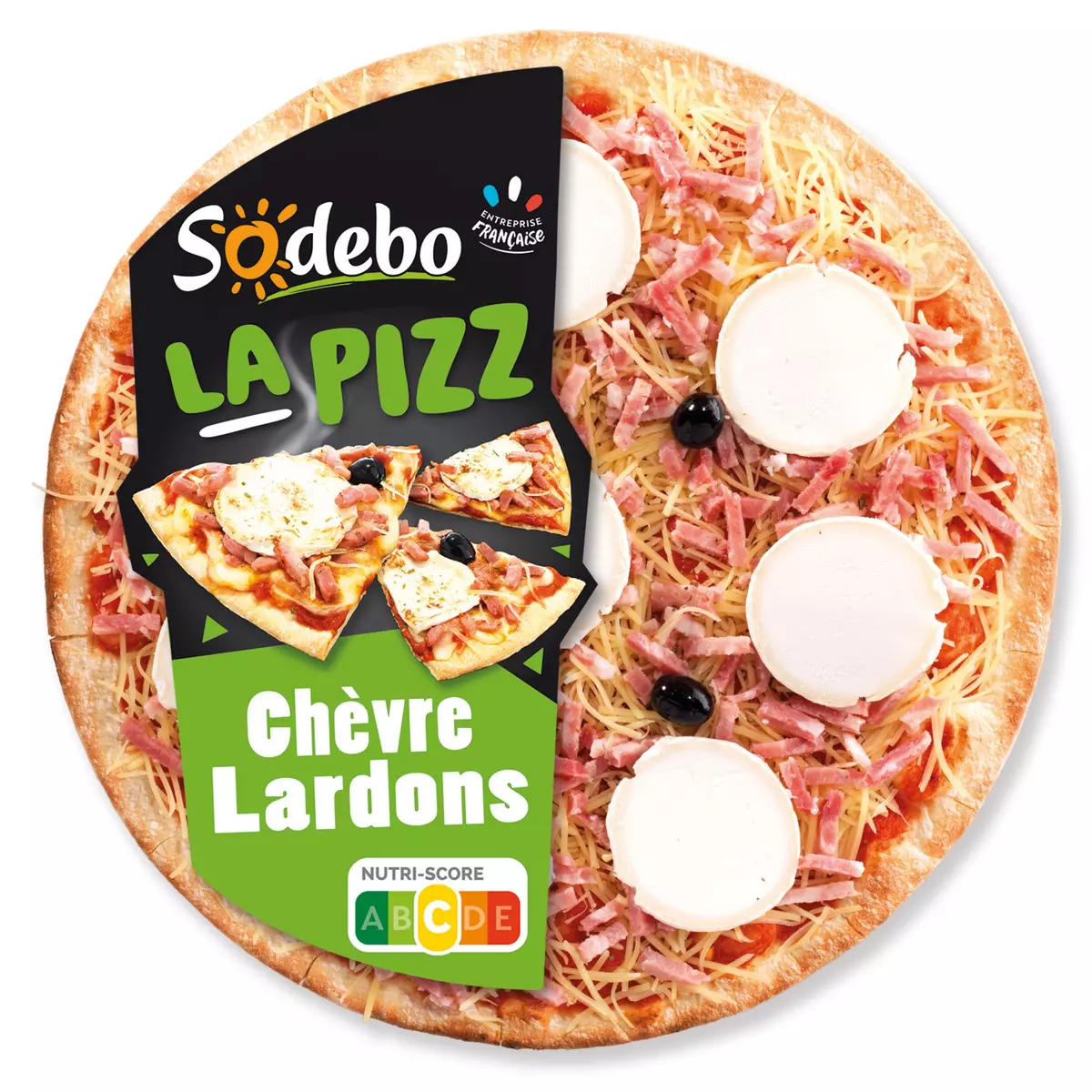 SODEBO Pizza la pizz chèvre affiné lardons à partager 470g