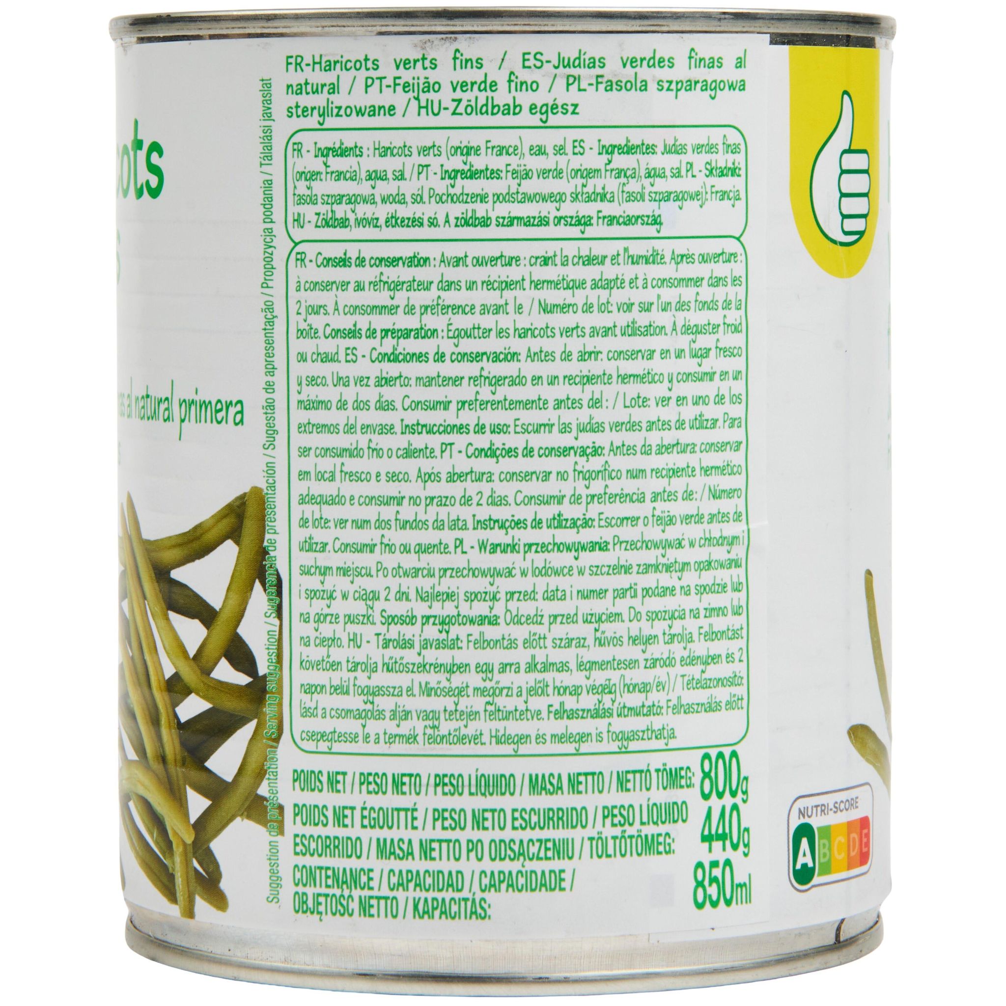Voir la diapositive 4 : POUCE Haricots verts fins 440g