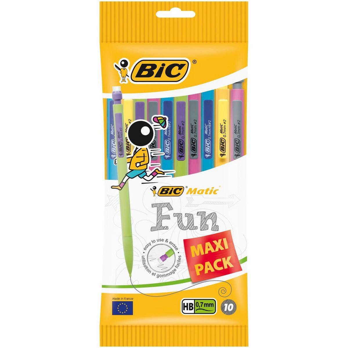 BIC MATIC FUN Lot de 10 porte-mines HB 0.7 mm jaune/rose/vert/bleu