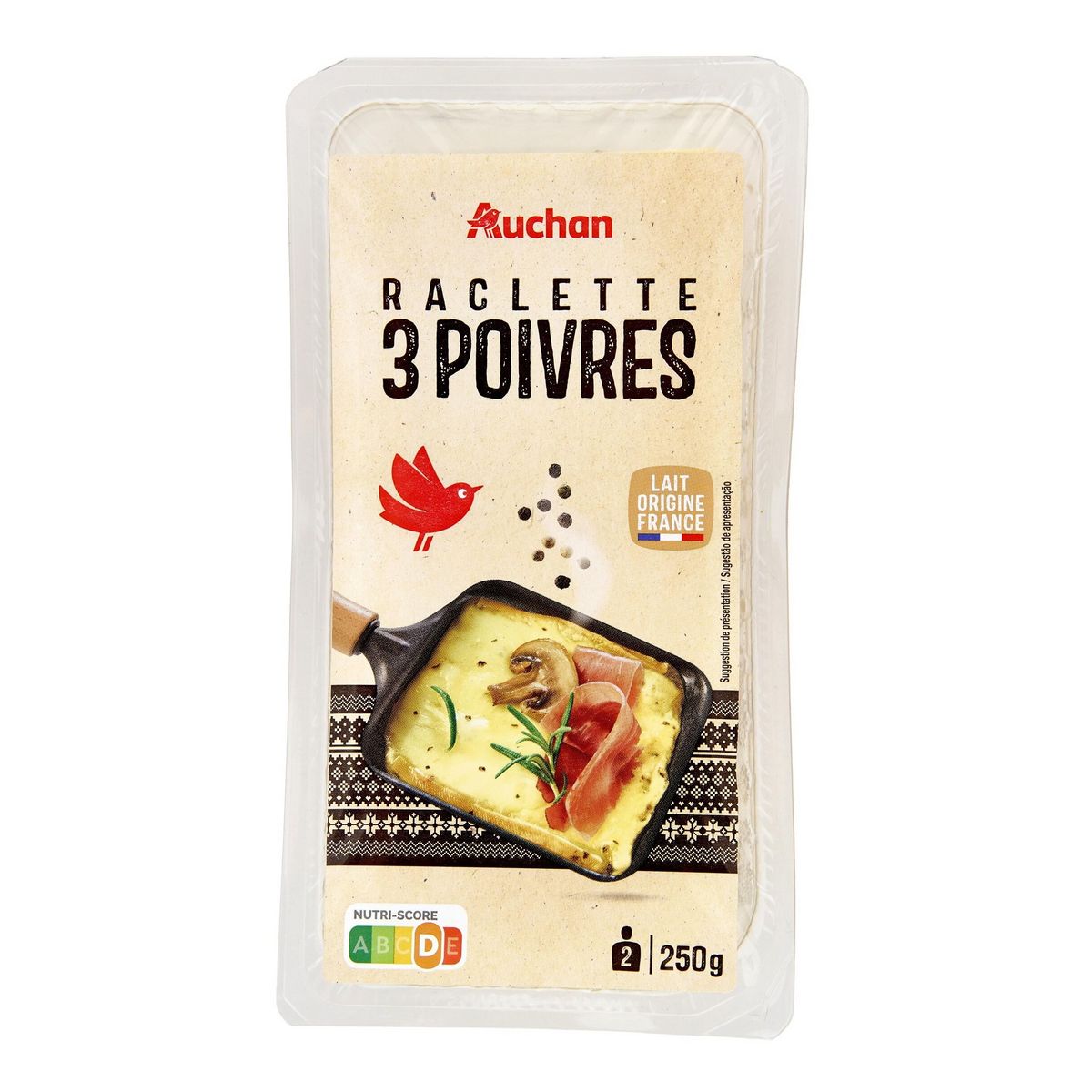 AUCHAN Fromage à raclette aux 3 poivres 250g
