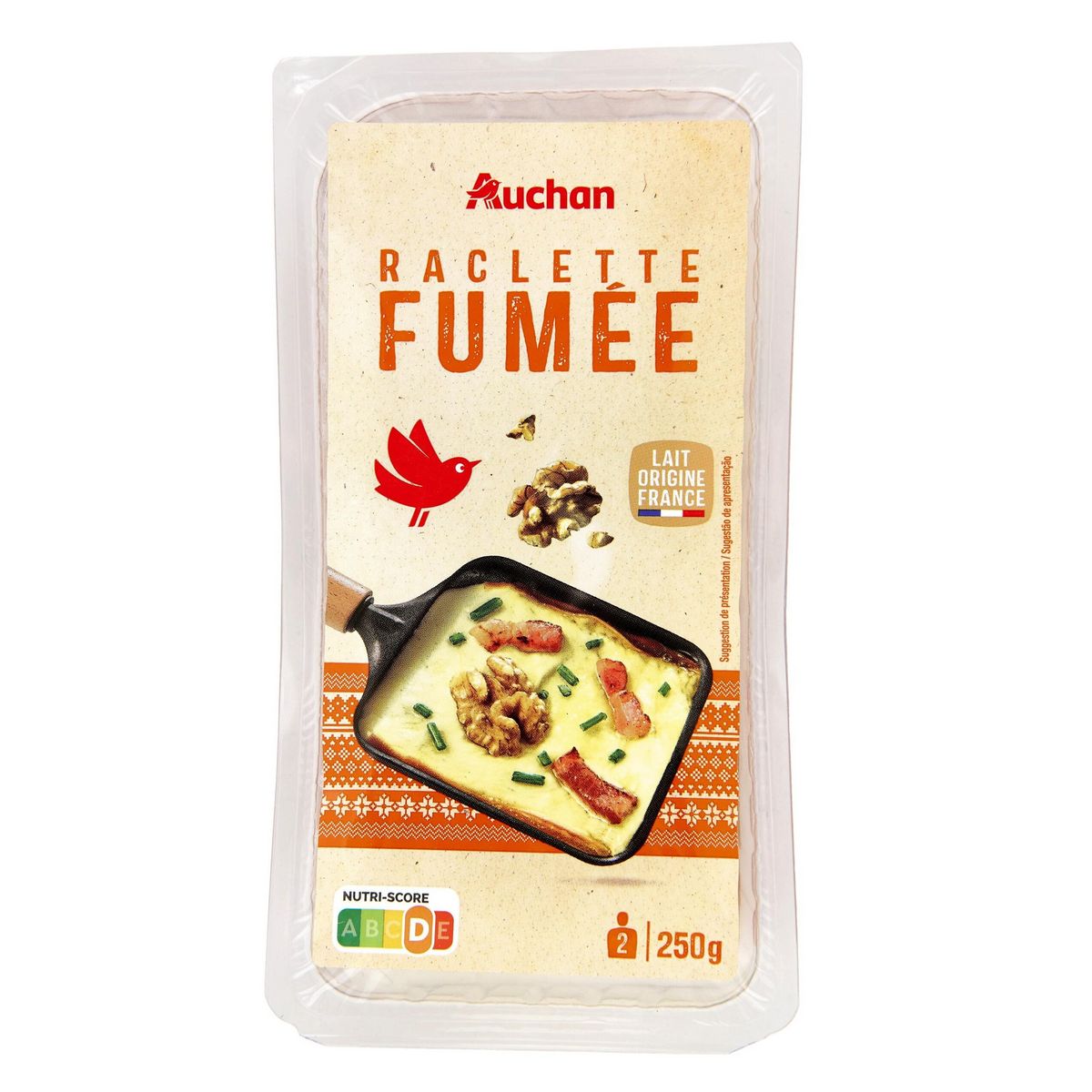 AUCHAN Fromage à raclette fumé 2/3 parts 250g