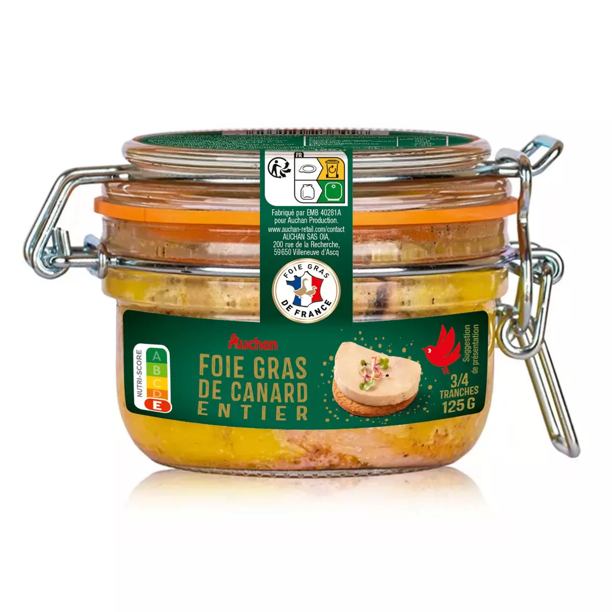 AUCHAN Foie gras de canard entier 3-4 tranches 125g