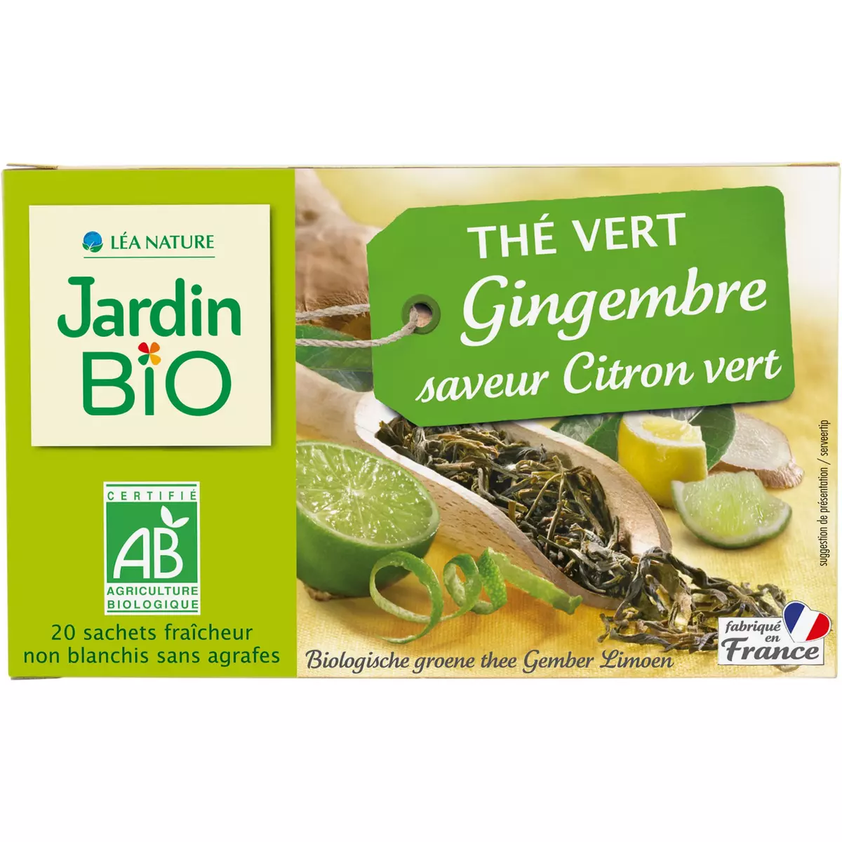 JARDIN BIO ETIC Thé vert équitable gingembre citron vert 20 sachets 30g pas  cher 