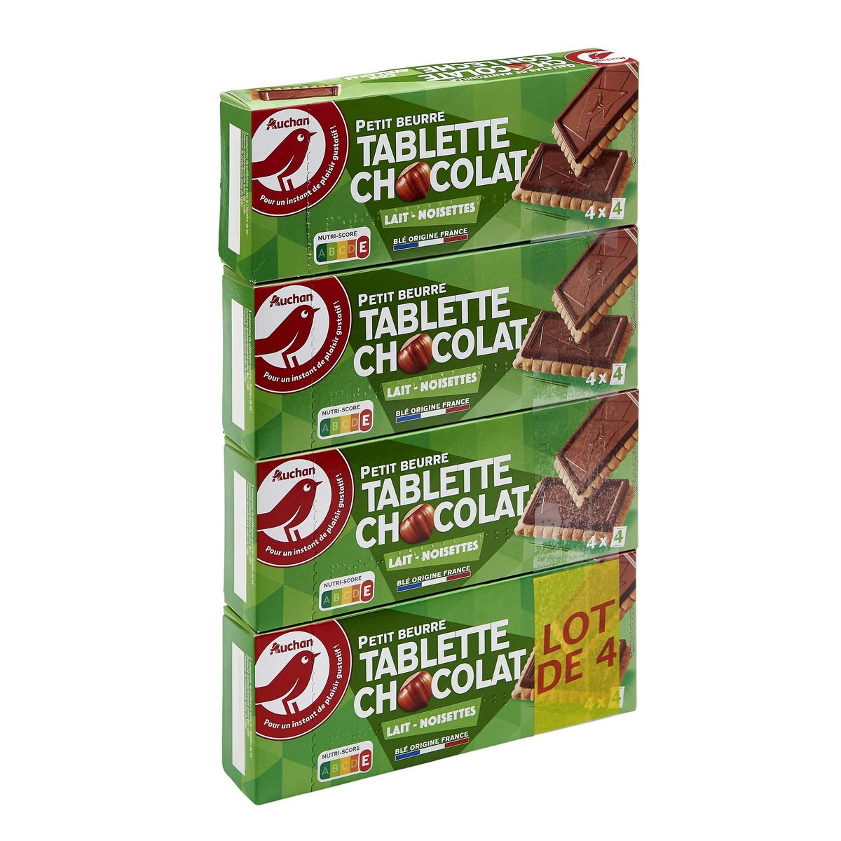AUCHAN Petit beurre tablette chocolat noisettes 4x150g
