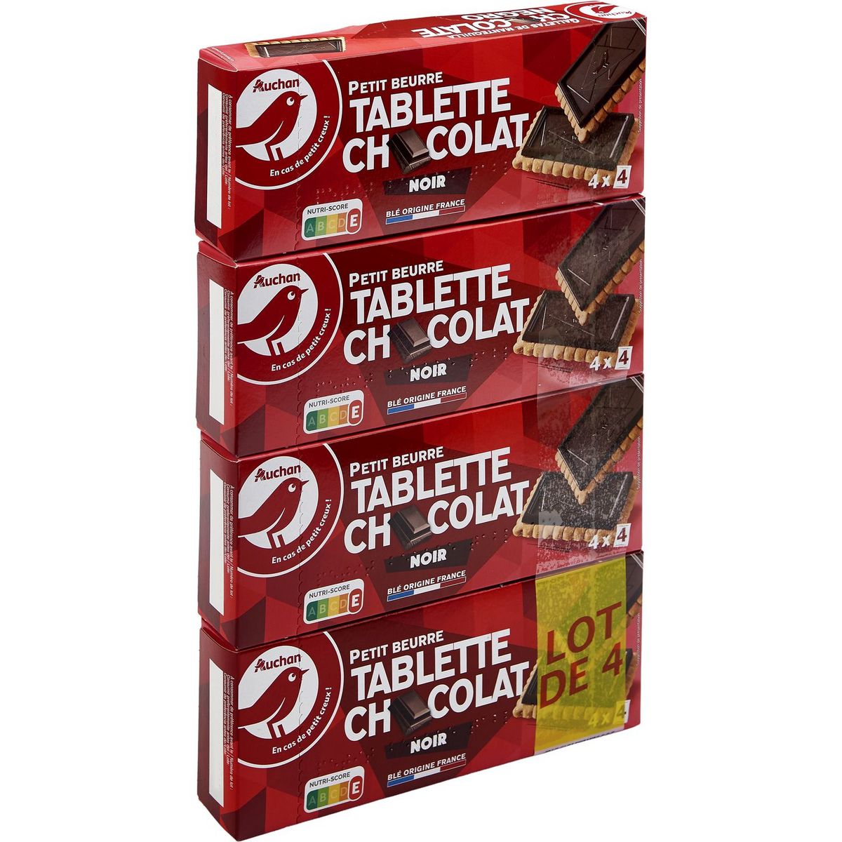 AUCHAN Petit beurre tablette chocolat noir 4x150g