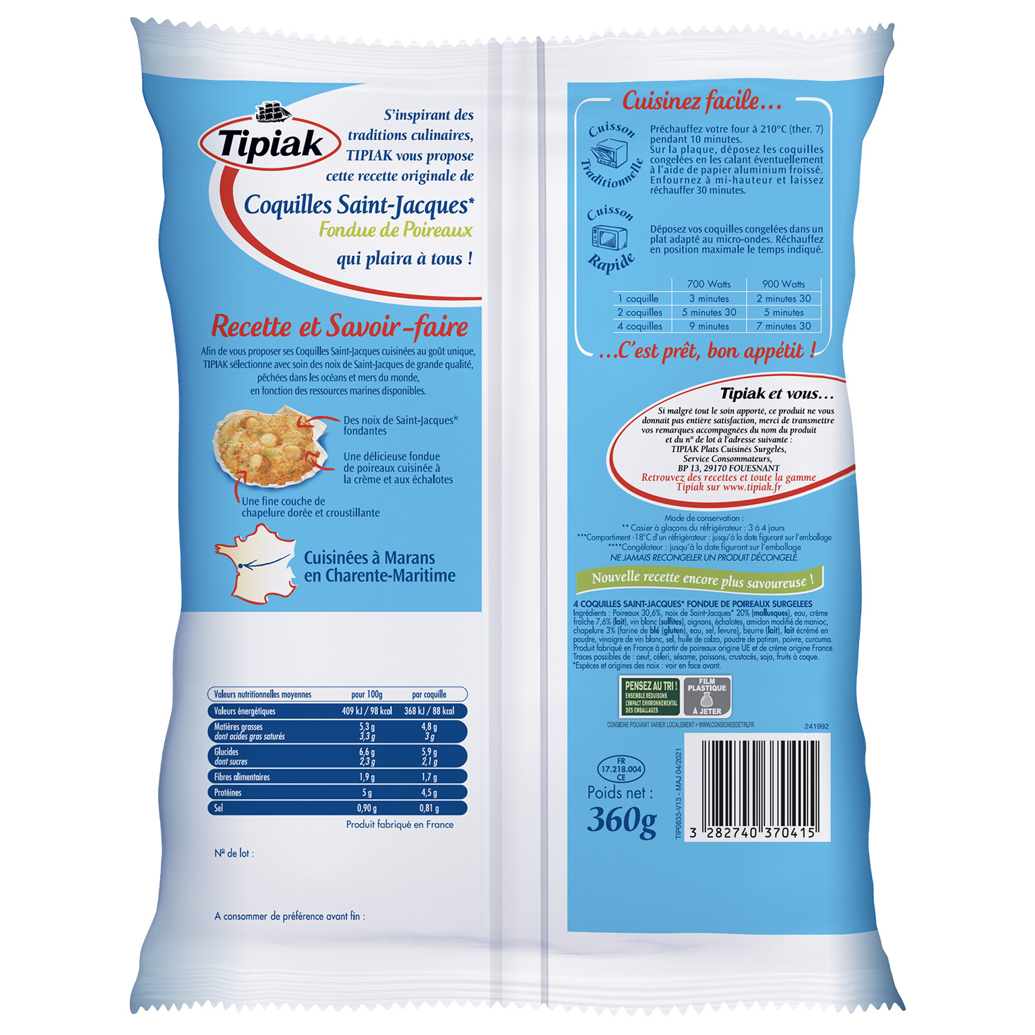 Voir la diapositive 3 : TIPIAK Coquilles Saint-Jacques aux poirreaux 4 pièces 360g