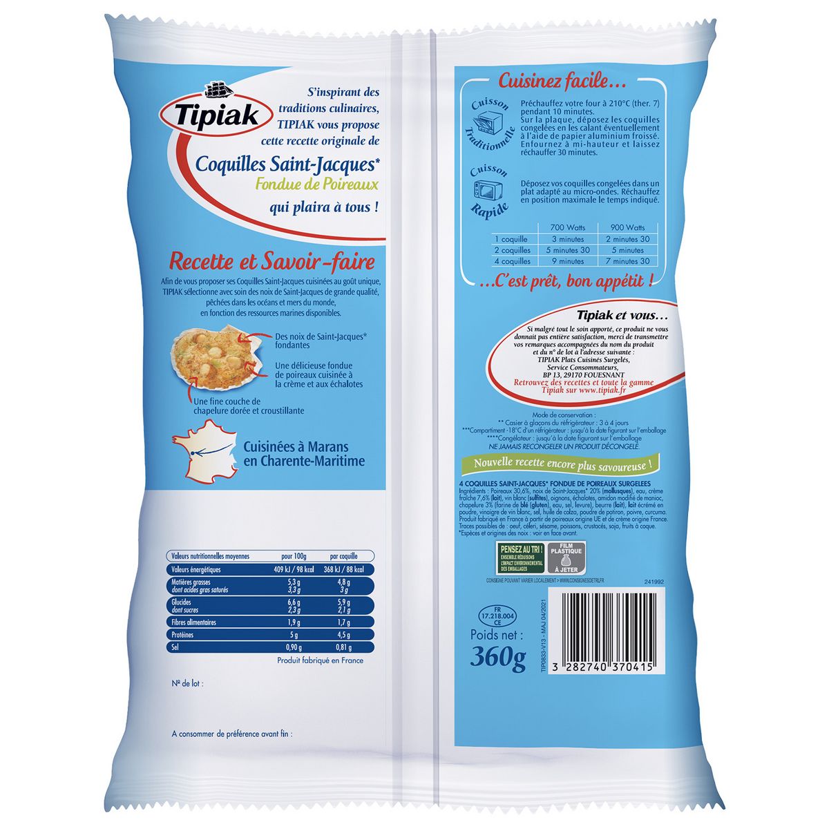 TIPIAK Coquilles Saint-Jacques aux poirreaux 4 pièces 360g