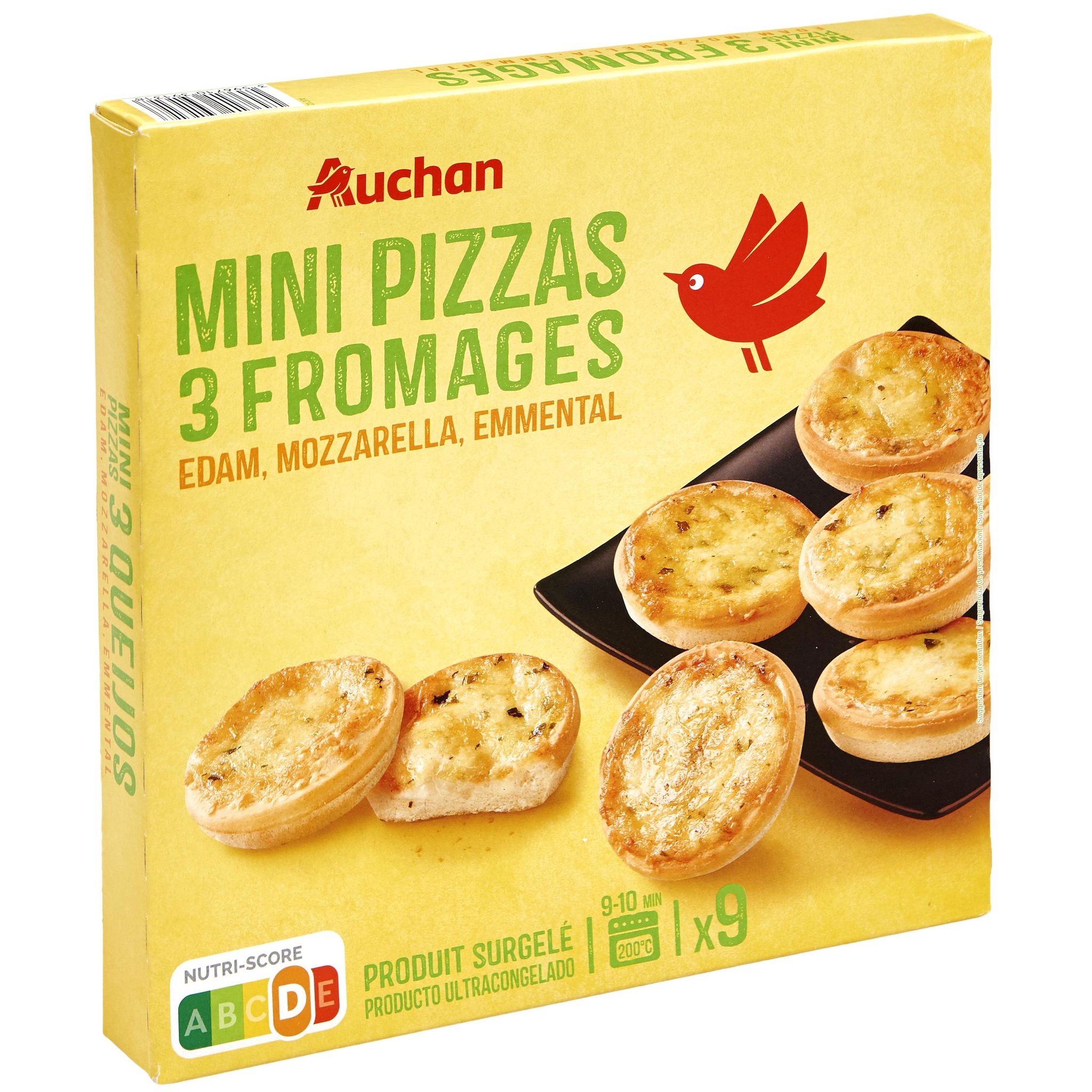 Voir la diapositive 3 : AUCHAN Mini pizza aux 3 fromages 9 pièces 270g