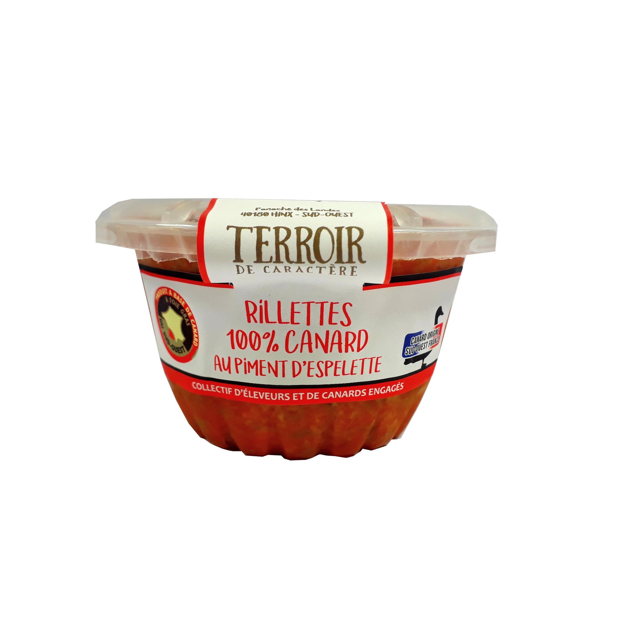 TERROIR DE CARACTERE Rillettes 100% canard Sud-Ouest au piment d'Espelette 130g