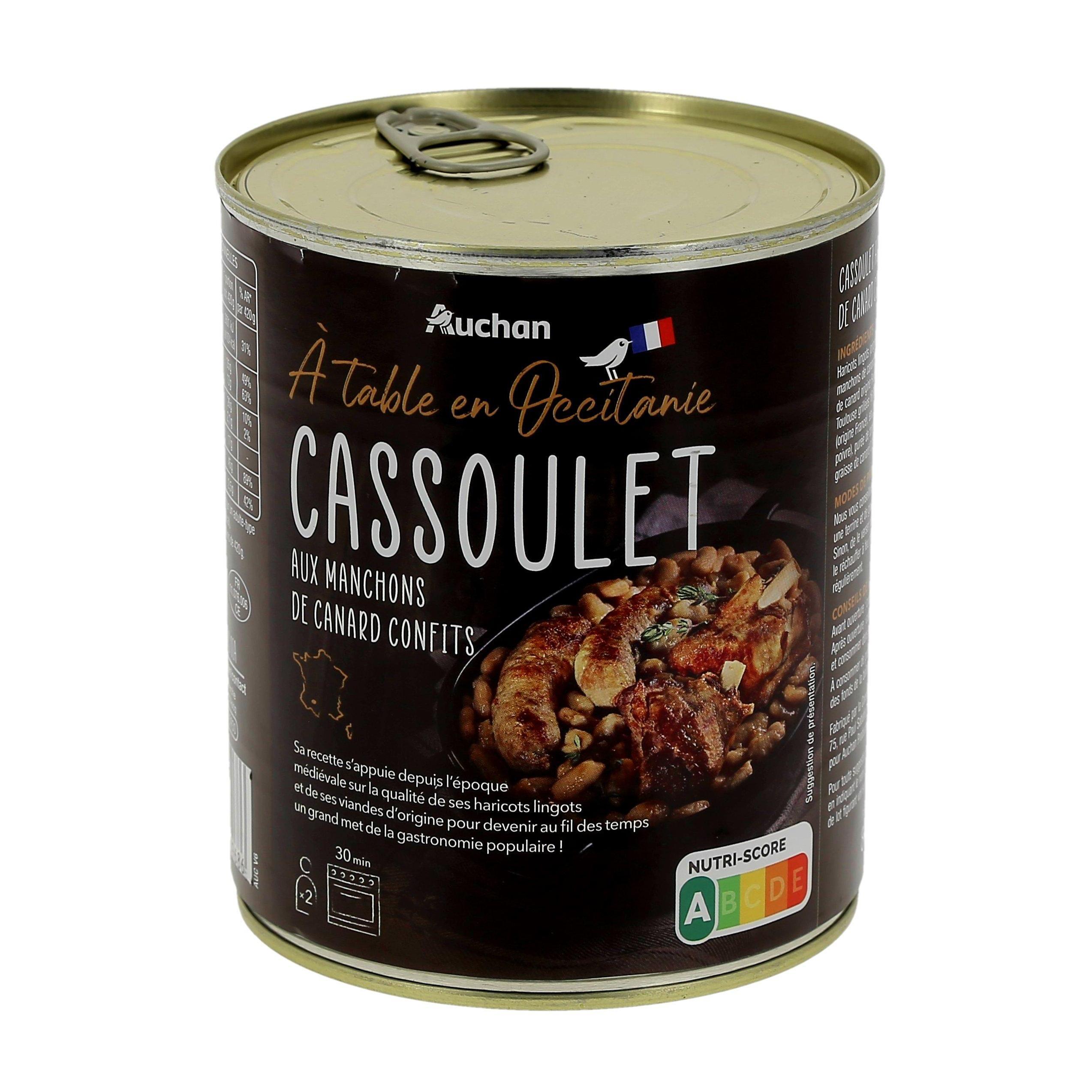 Voir la diapositive 4 : AUCHAN TERROIR Cassoulet aux manchons de canard confits 2 personnes 840g