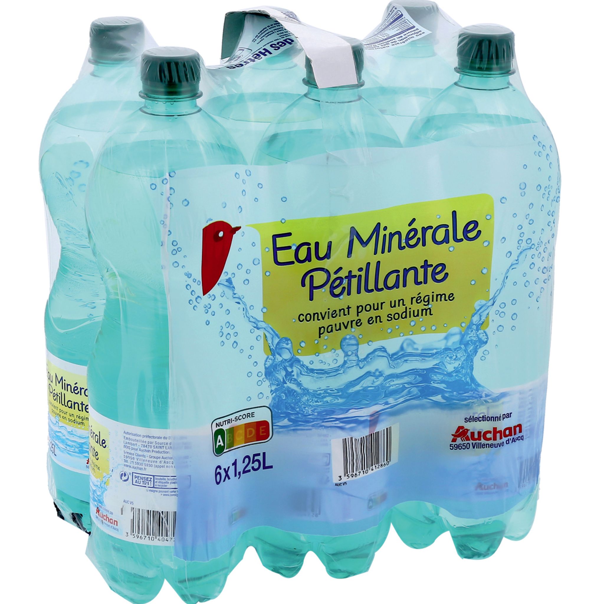 AUCHAN Eau minérale pétillante pauvre en sodium 6x1,25l