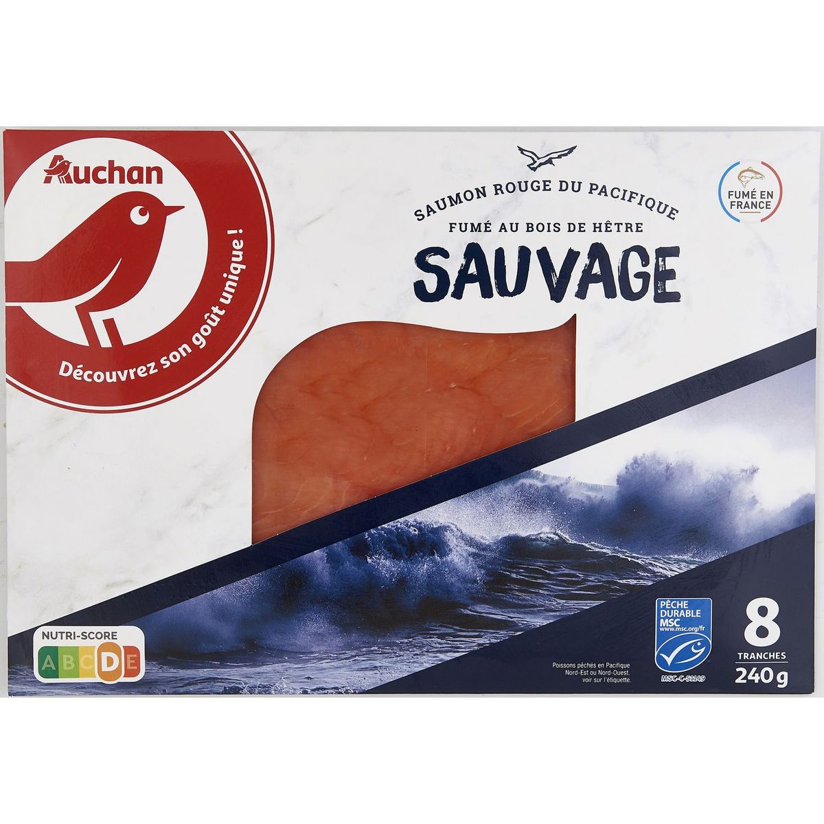 AUCHAN Saumon sauvage rouge du Pacifique fumé 8 tranches 240g