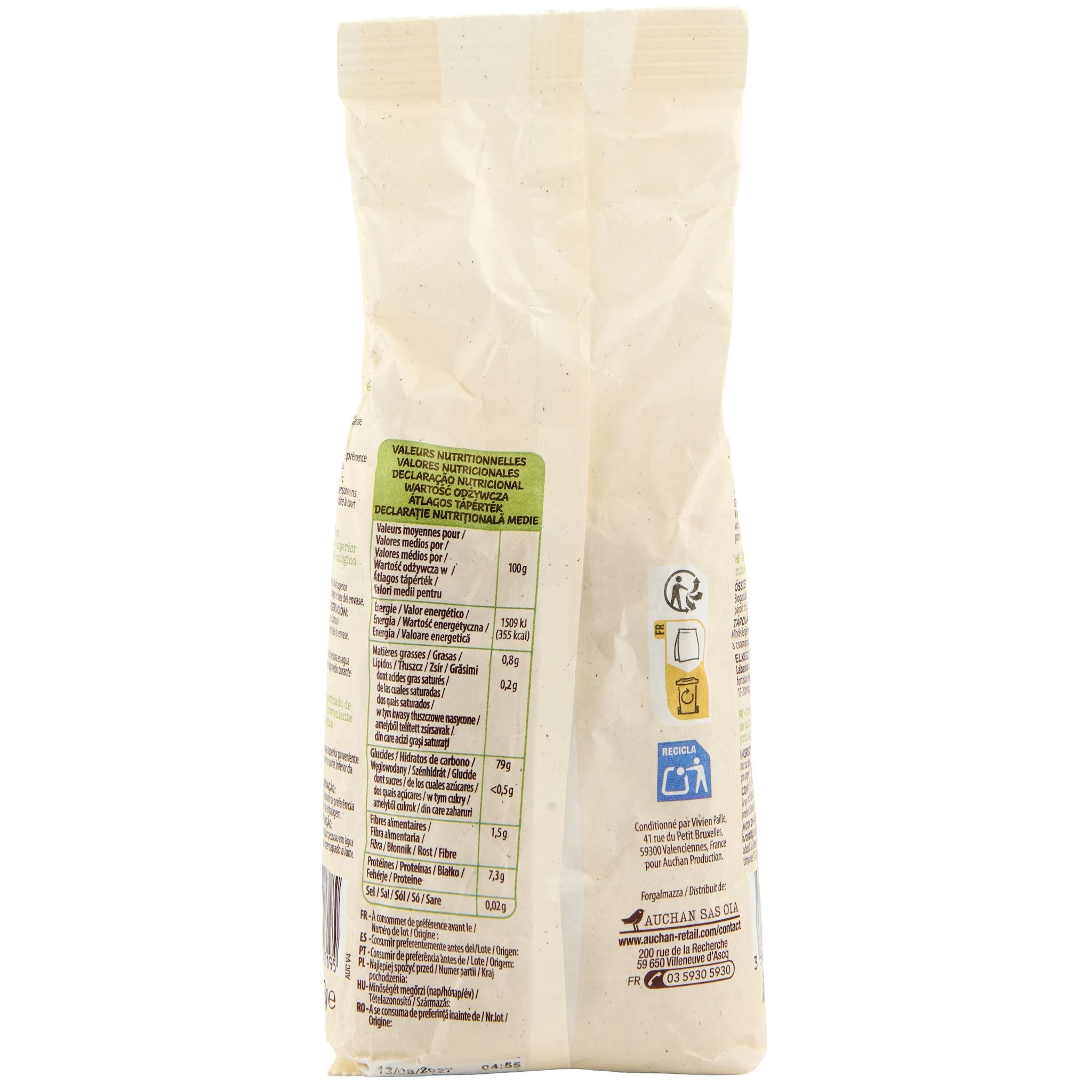 Voir la diapositive 3 : AUCHAN BIO Riz long grain incollable 500g