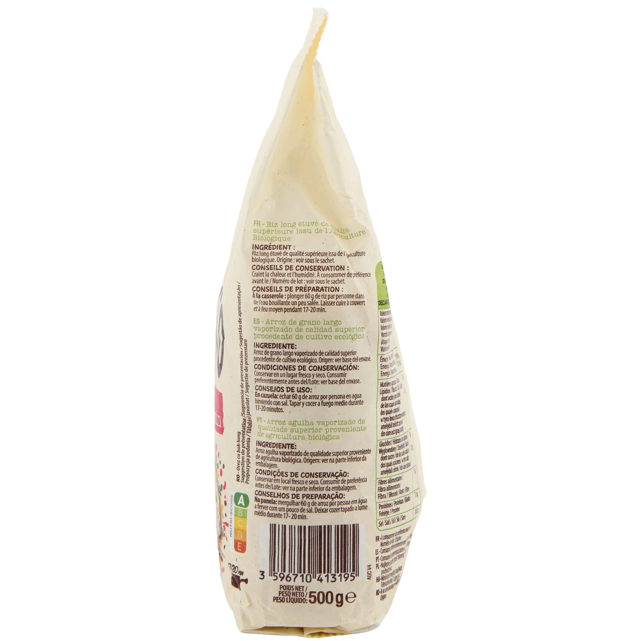 Voir la diapositive 4 : AUCHAN BIO Riz long grain incollable 500g