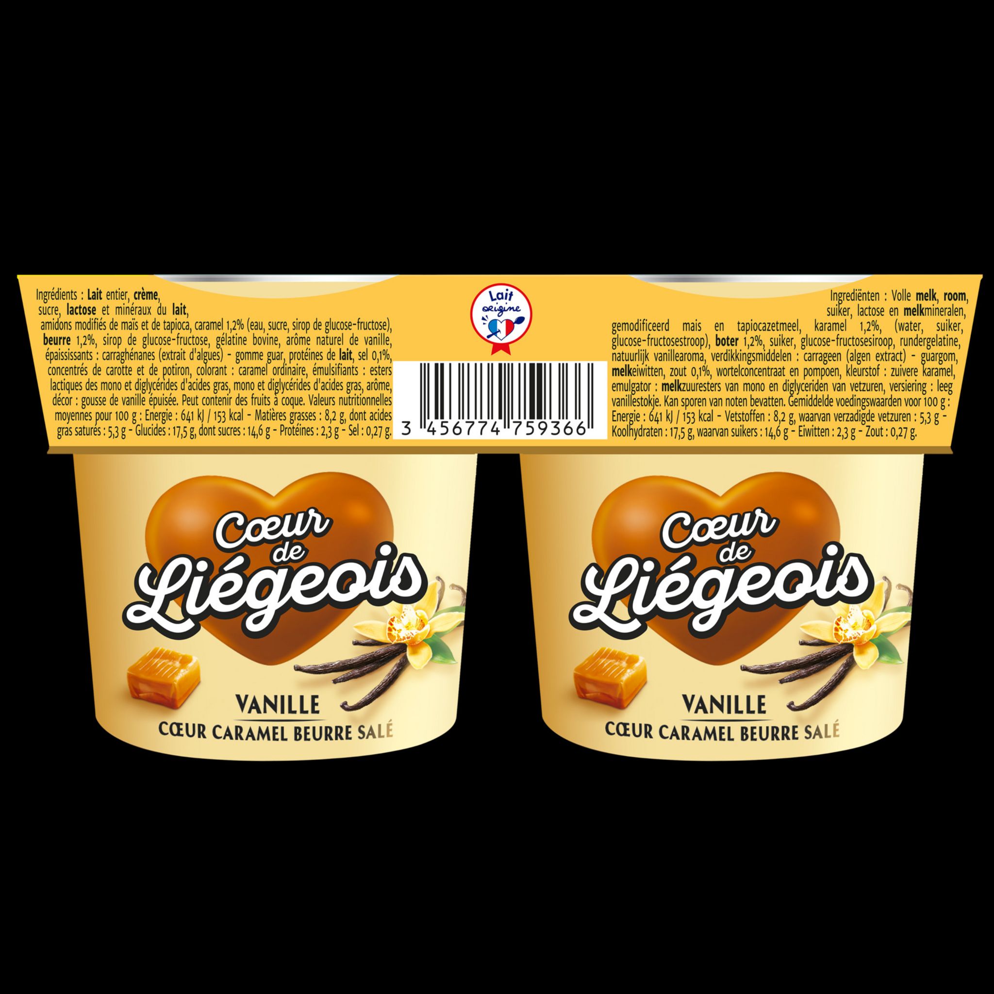 Voir la diapositive 3 : MAMIE NOVA Gourmand Coeur de liégeois aromatisé vanille coeur caramel beurre salé 2x120g