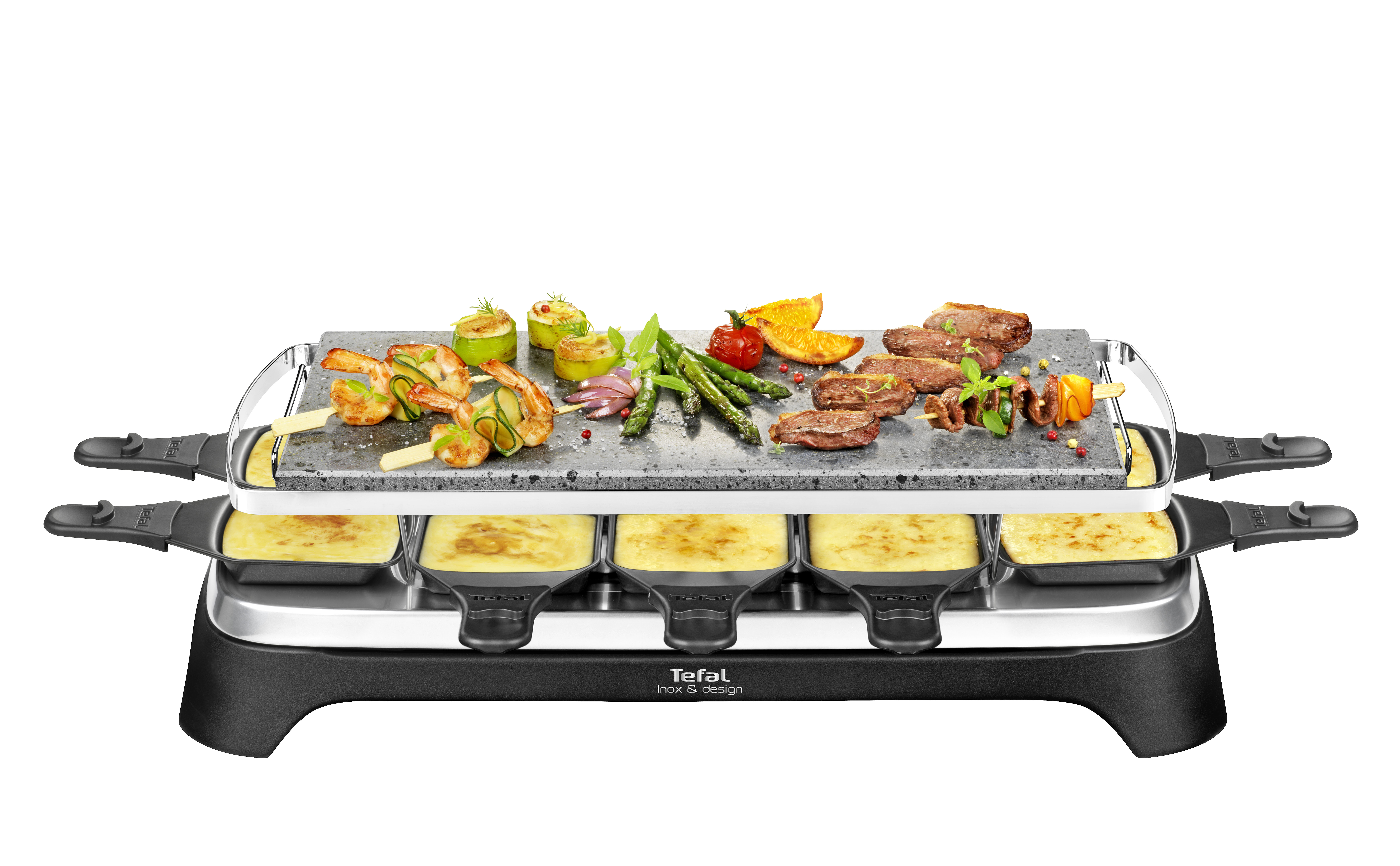 Voir la diapositive 2 : TEFAL Appareil à Pierrade / Raclette 10 personnes PR457812 - Inox