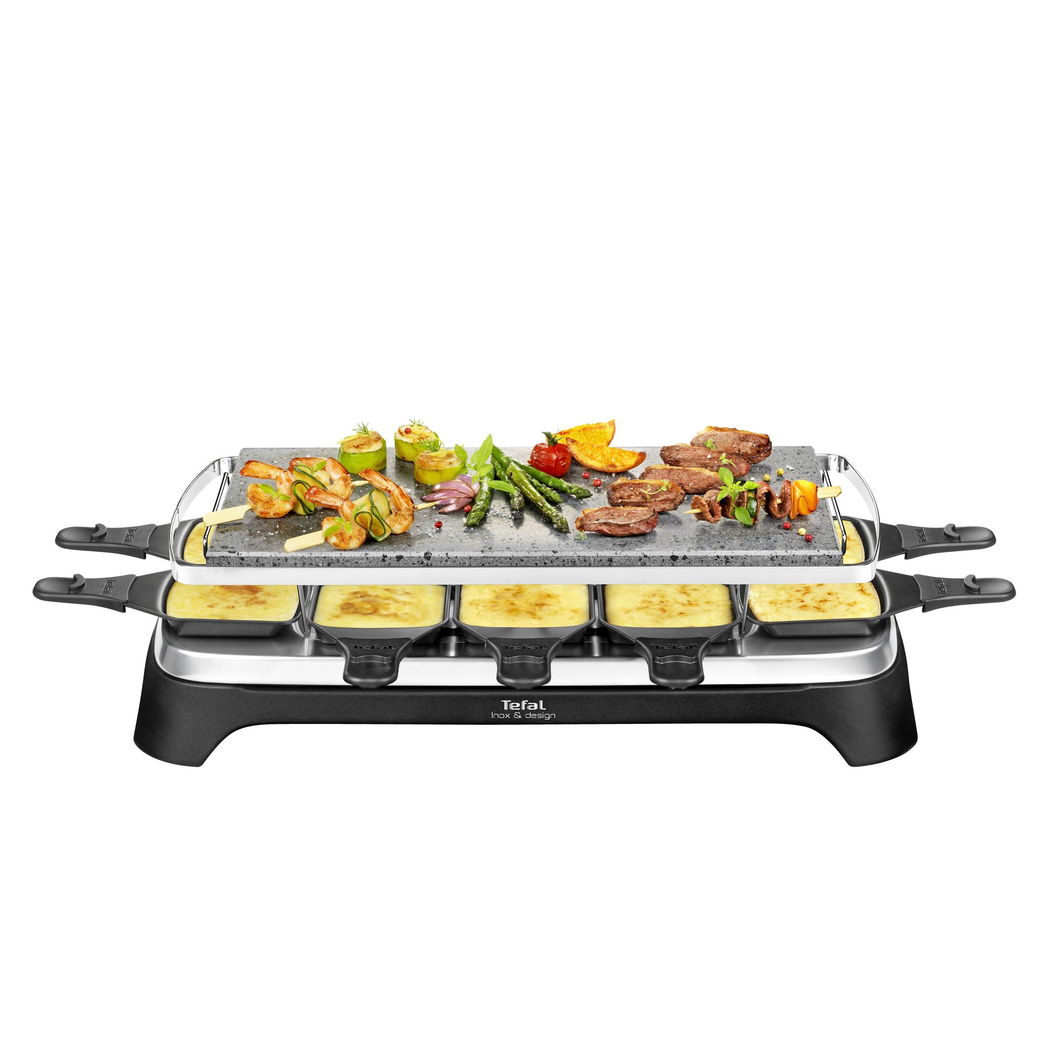 Voir la diapositive 2 : TEFAL Appareil à Pierrade / Raclette 10 personnes PR457812 - Inox