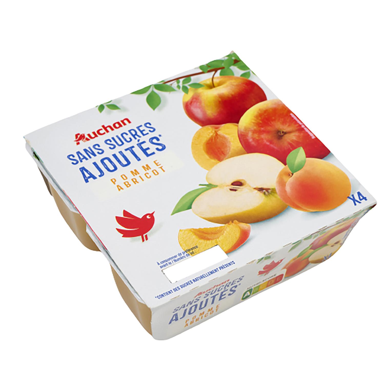 Voir la diapositive 2 : AUCHAN Spécialité pomme abricot sans sucres ajoutés 4x100g
