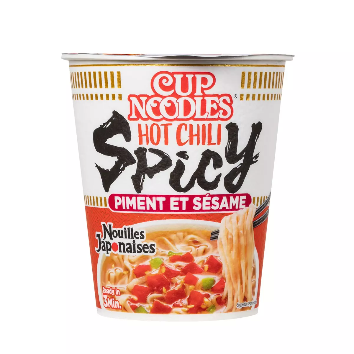 NISSIN Cup nouilles japonaises hot chili épicé piment et sésame 1 personne 66g
