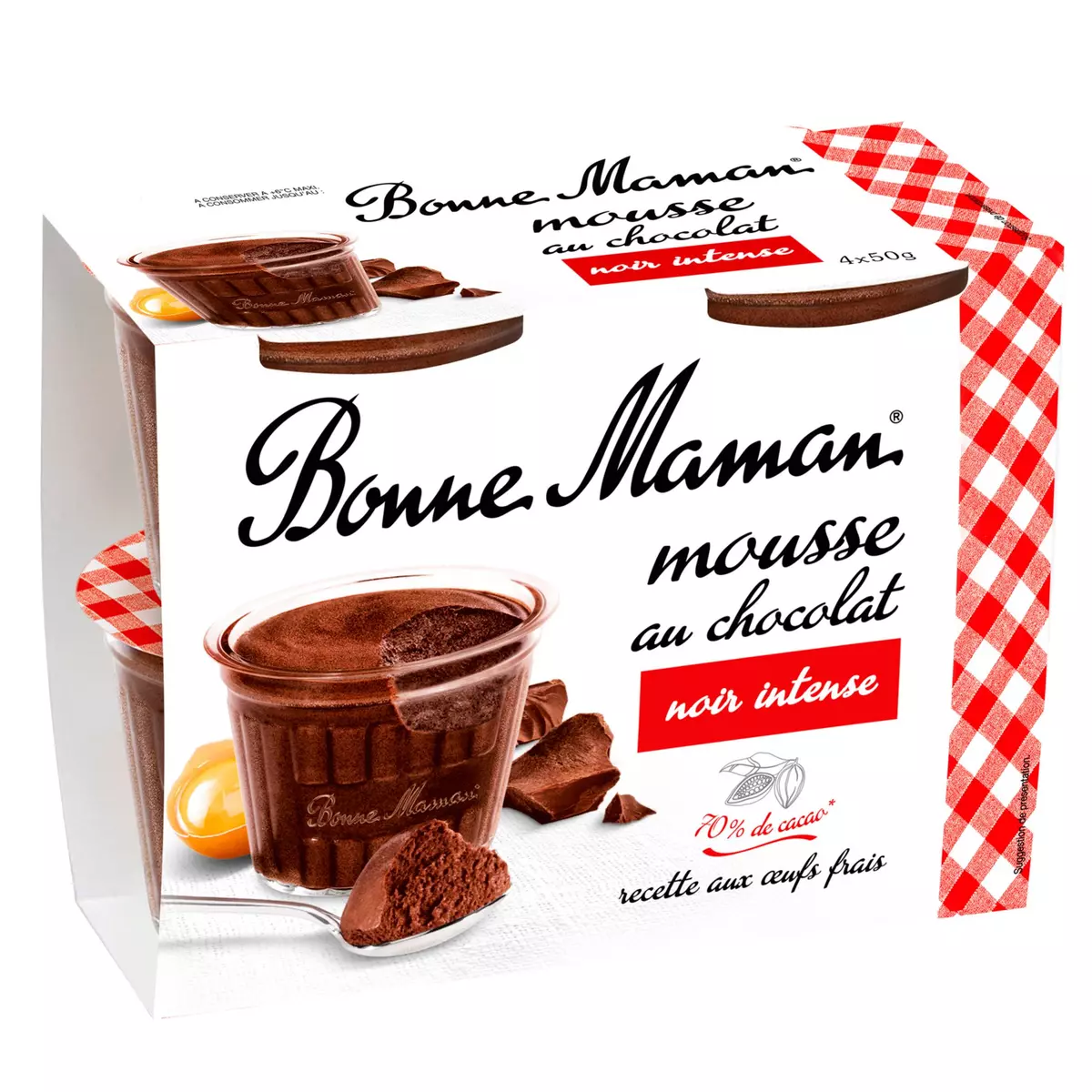 BONNE MAMAN Mousse au chocolat noir intense aux œufs frais 4x50g