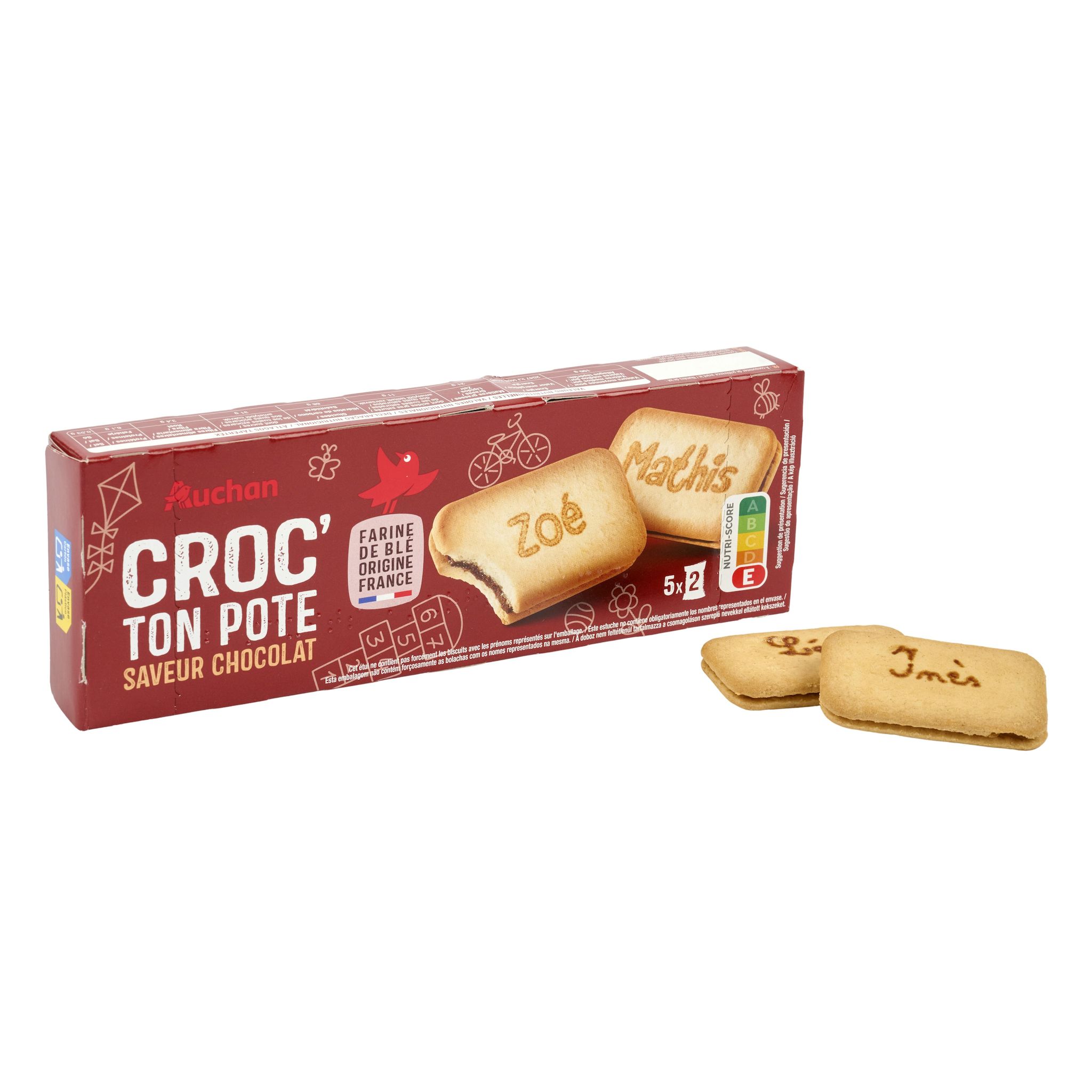 Voir la diapositive 3 : AUCHAN Croc' ton pote minis goûters fourrés parfum chocolat sachets fraîcheur 5x2 biscuits 125g