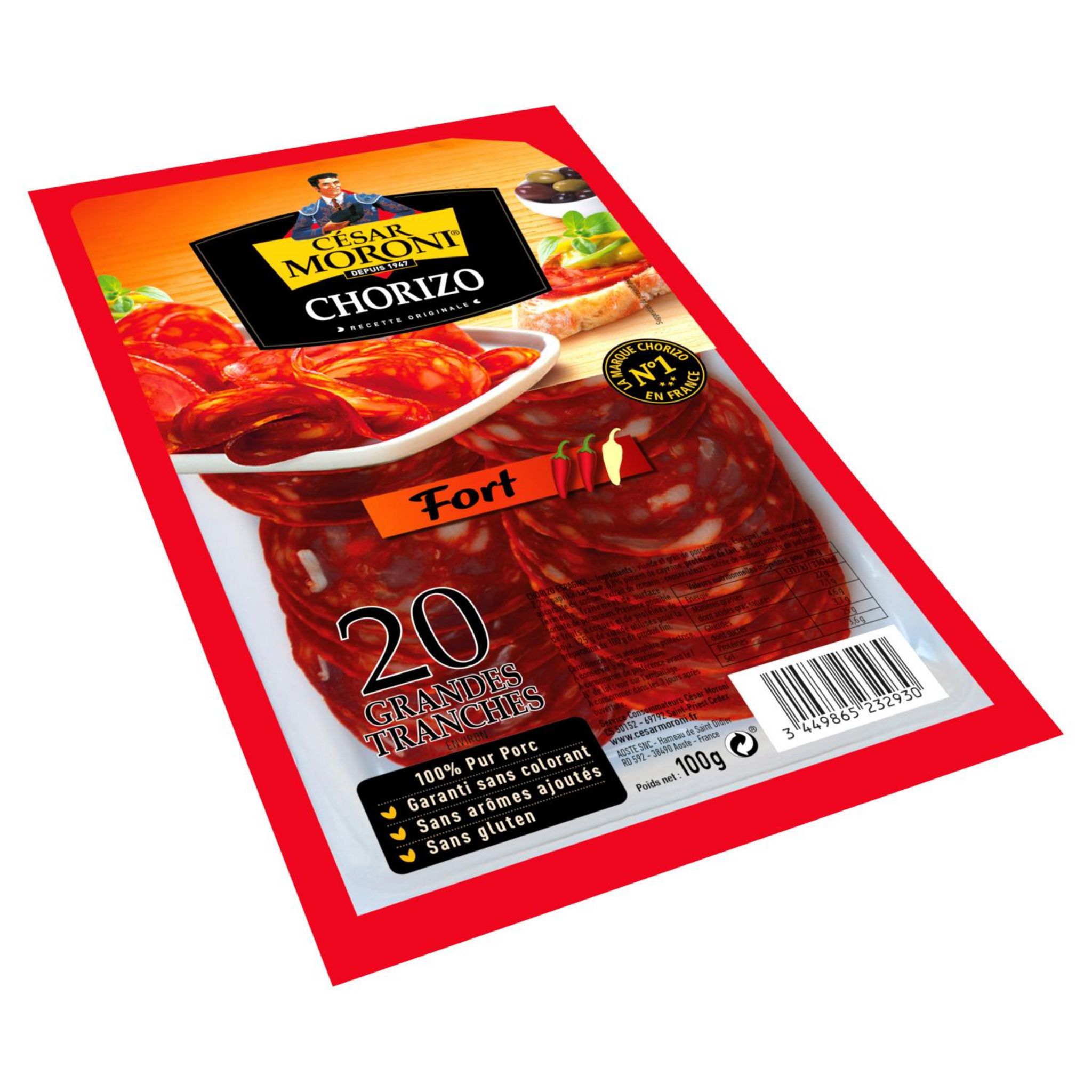 Voir la diapositive 3 : MORONI Chorizo fort 20 grandes tranches 100g