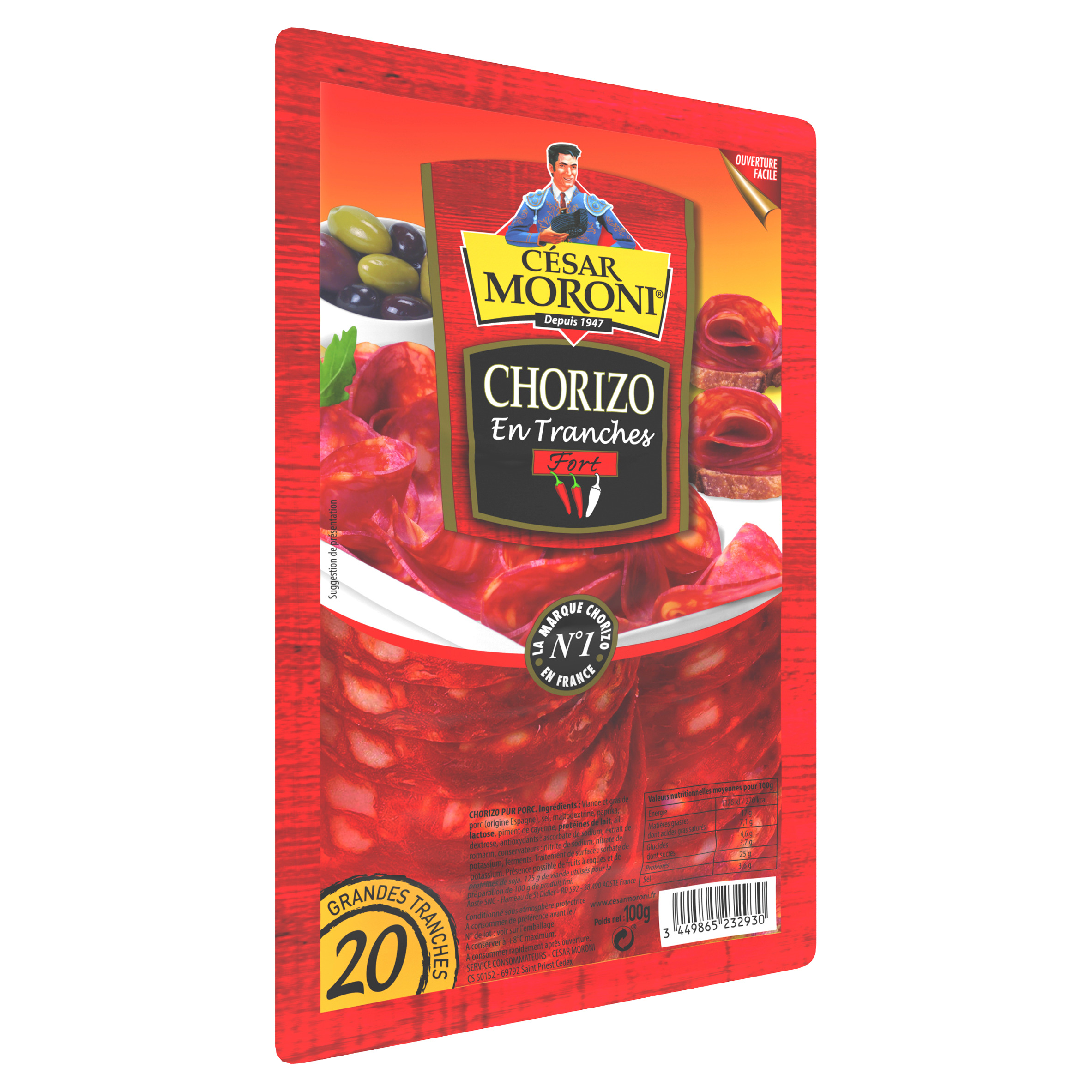 Voir la diapositive 4 : MORONI Chorizo fort 20 grandes tranches 100g