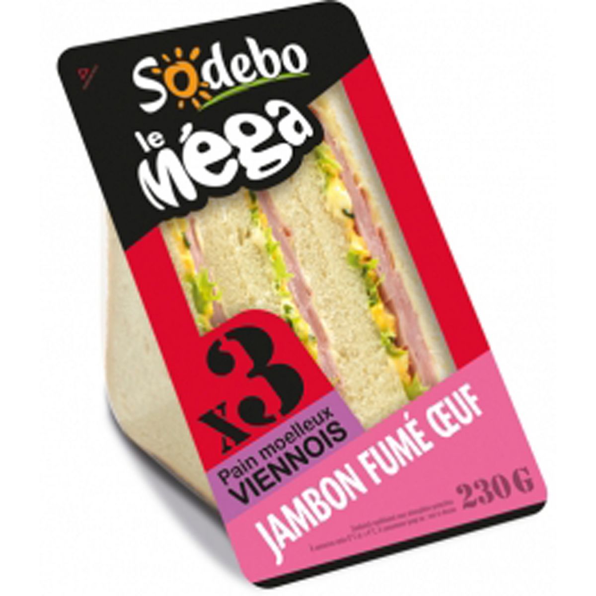 SODEBO Sandwich méga club viennois jambon fumé oeuf 1 portion 230g