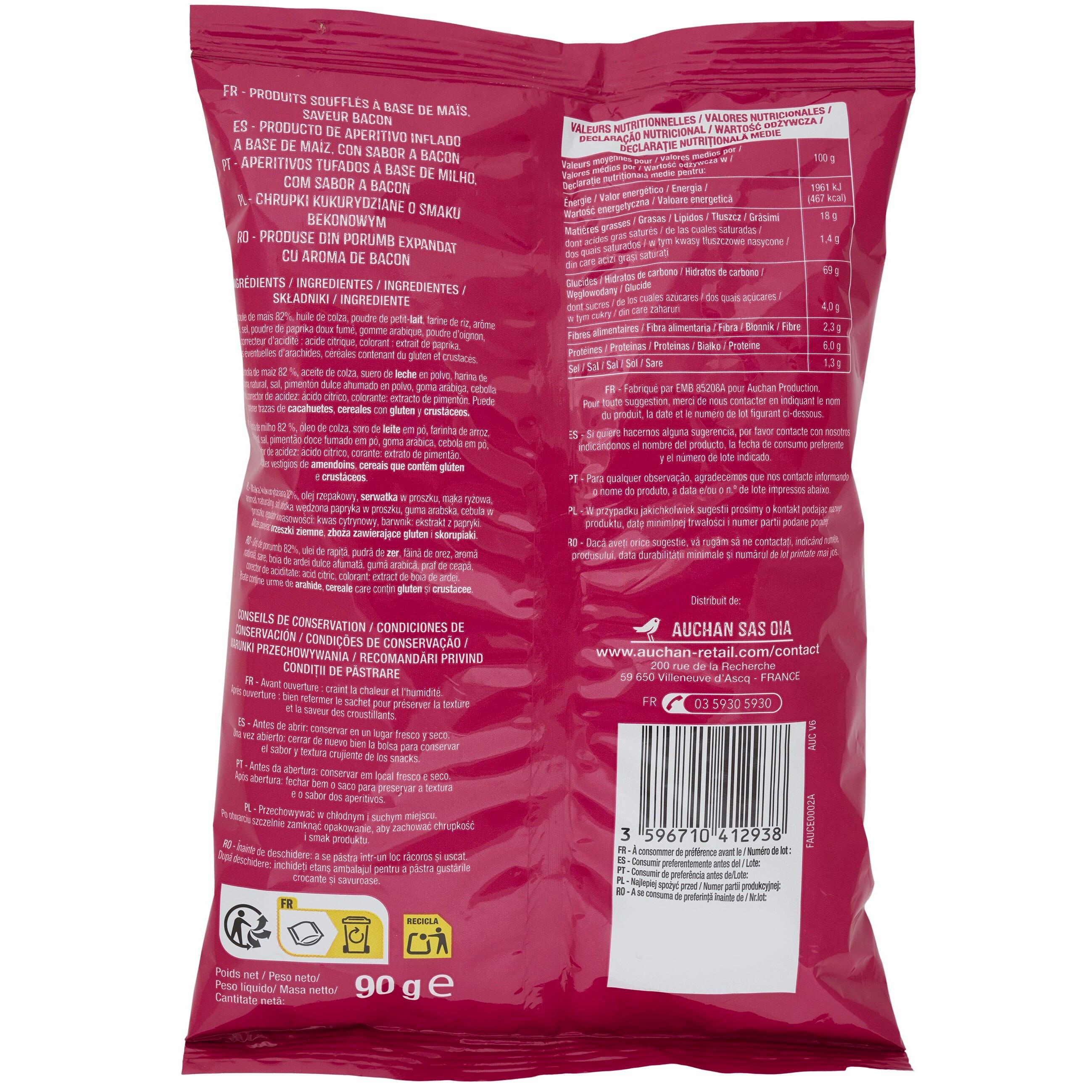 Voir la diapositive 3 : AUCHAN Croustillants saveur bacon 90g