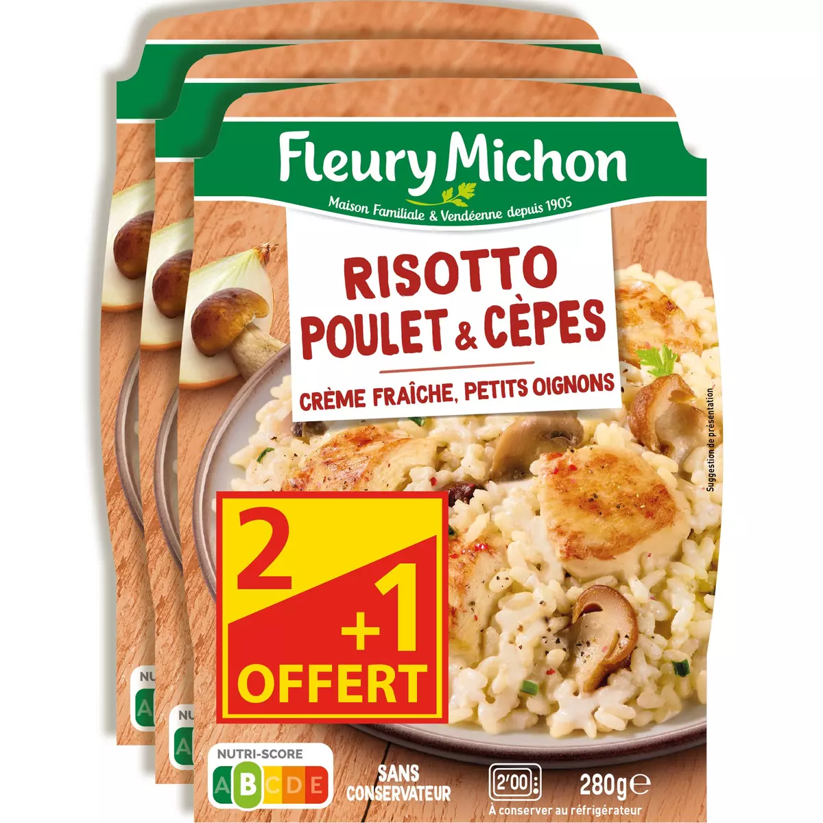 FLEURY MICHON Risotto au poulet cèpes et crème fraiche 2+1 offert 3x280g