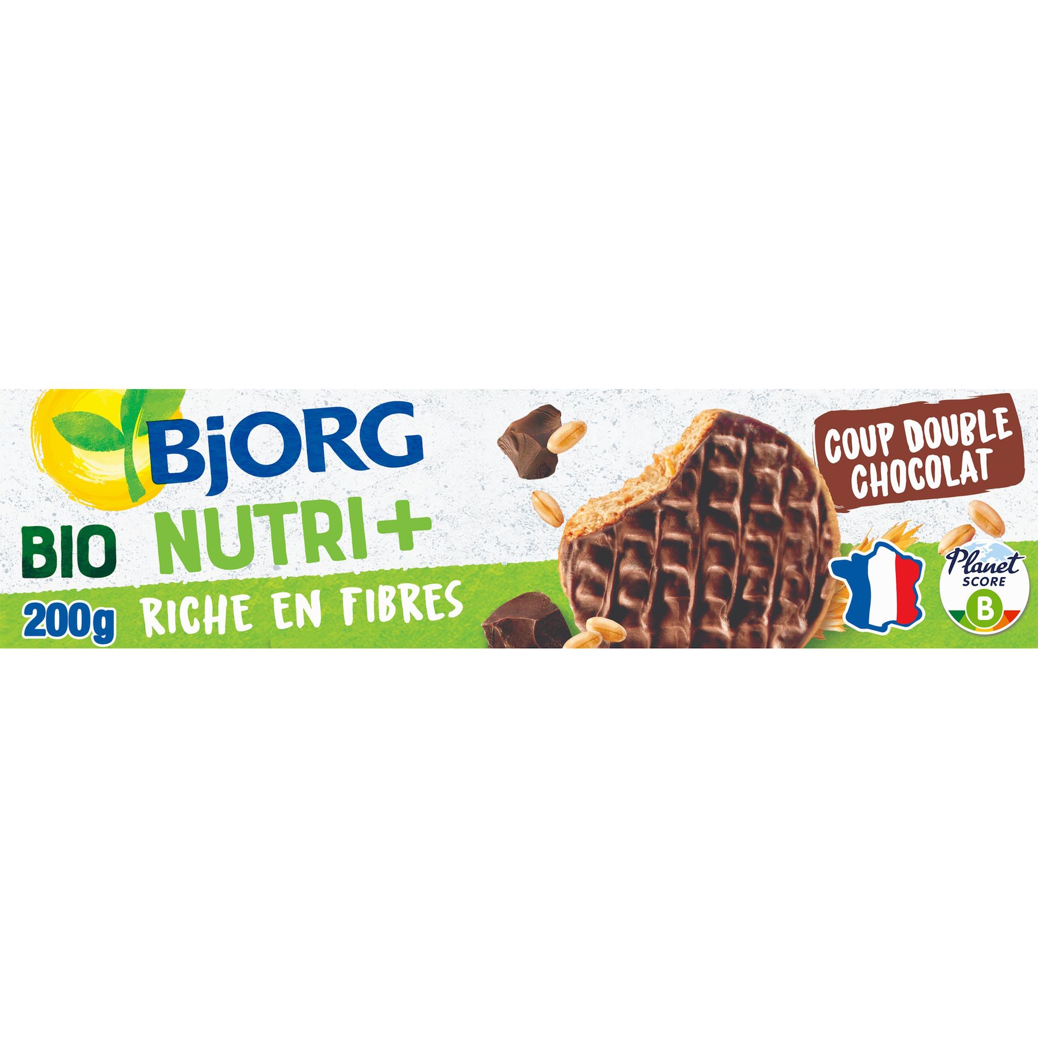Voir la diapositive 2 : BJORG Biscuits bio sablés et nappés au chocolat noir coup double riche en fer 200g