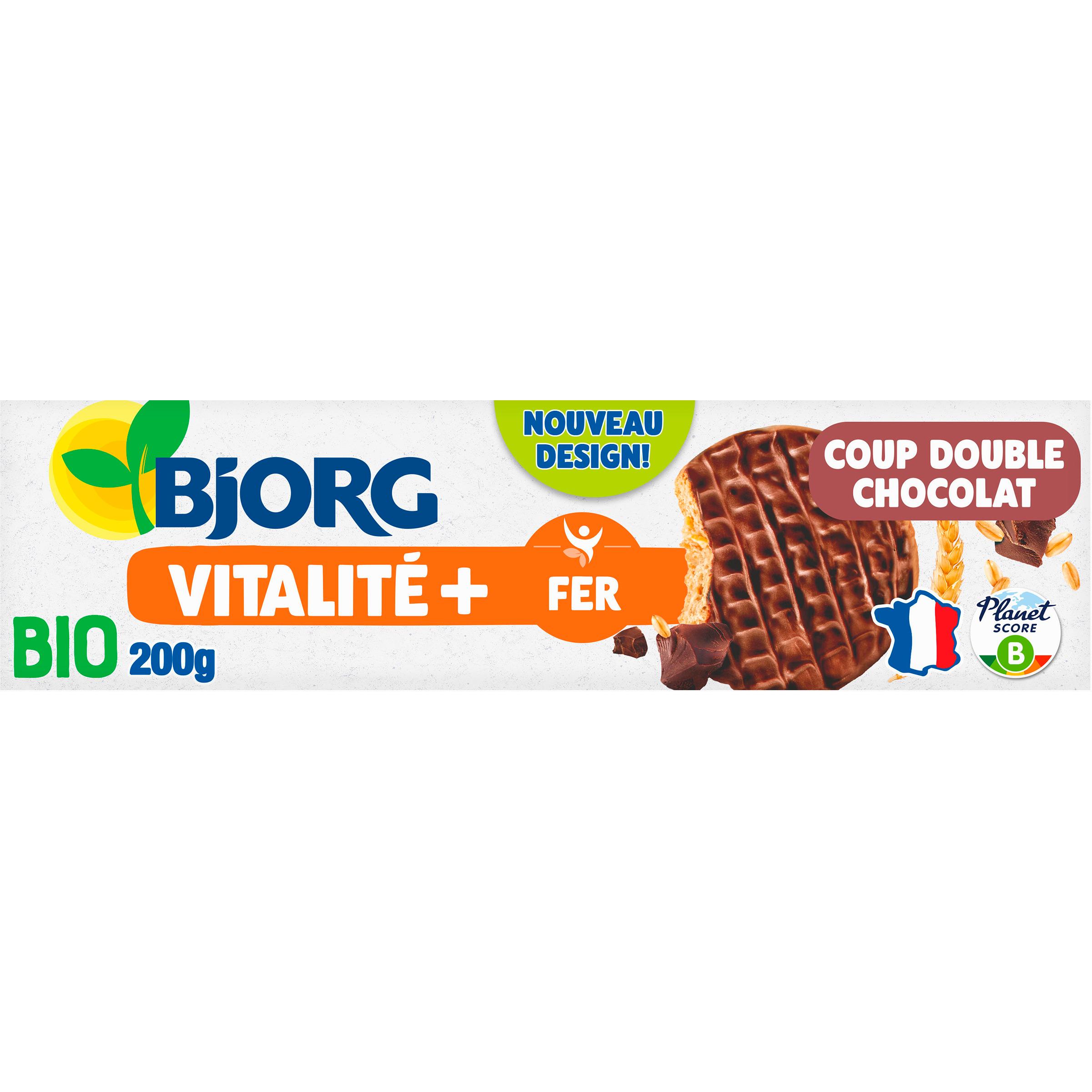 Voir la diapositive 3 : BJORG Biscuits bio sablés et nappés au chocolat noir coup double riche en fer 200g