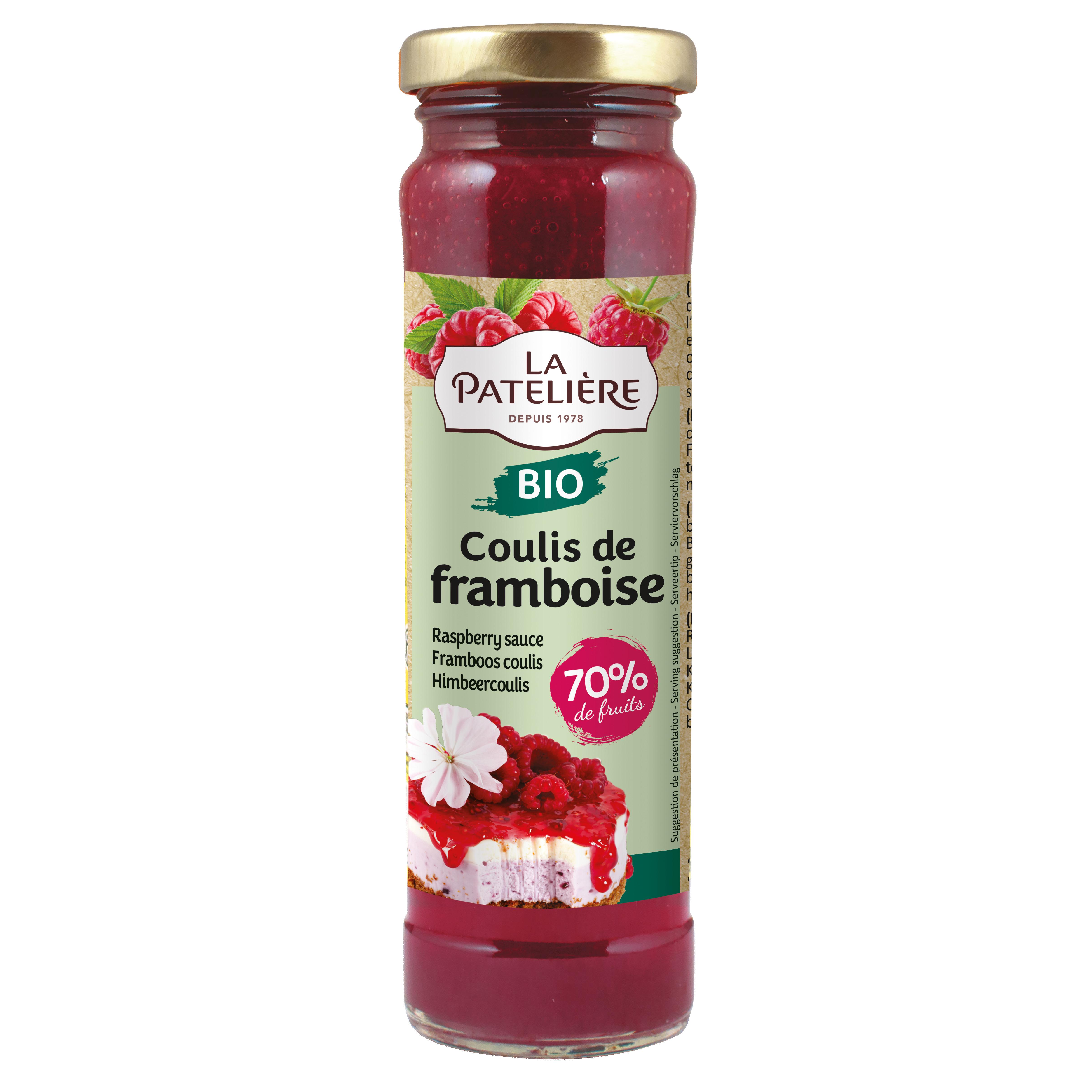 Voir la diapositive 2 : LA PATELIERE Coulis de framboise bio 70% de fruit 165g