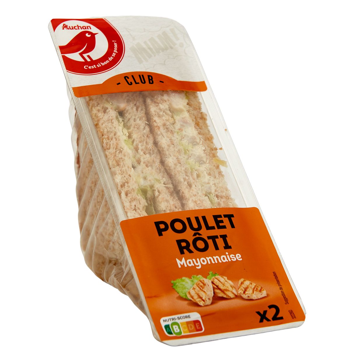 AUCHAN Sandwich club émincés de poulet 140g