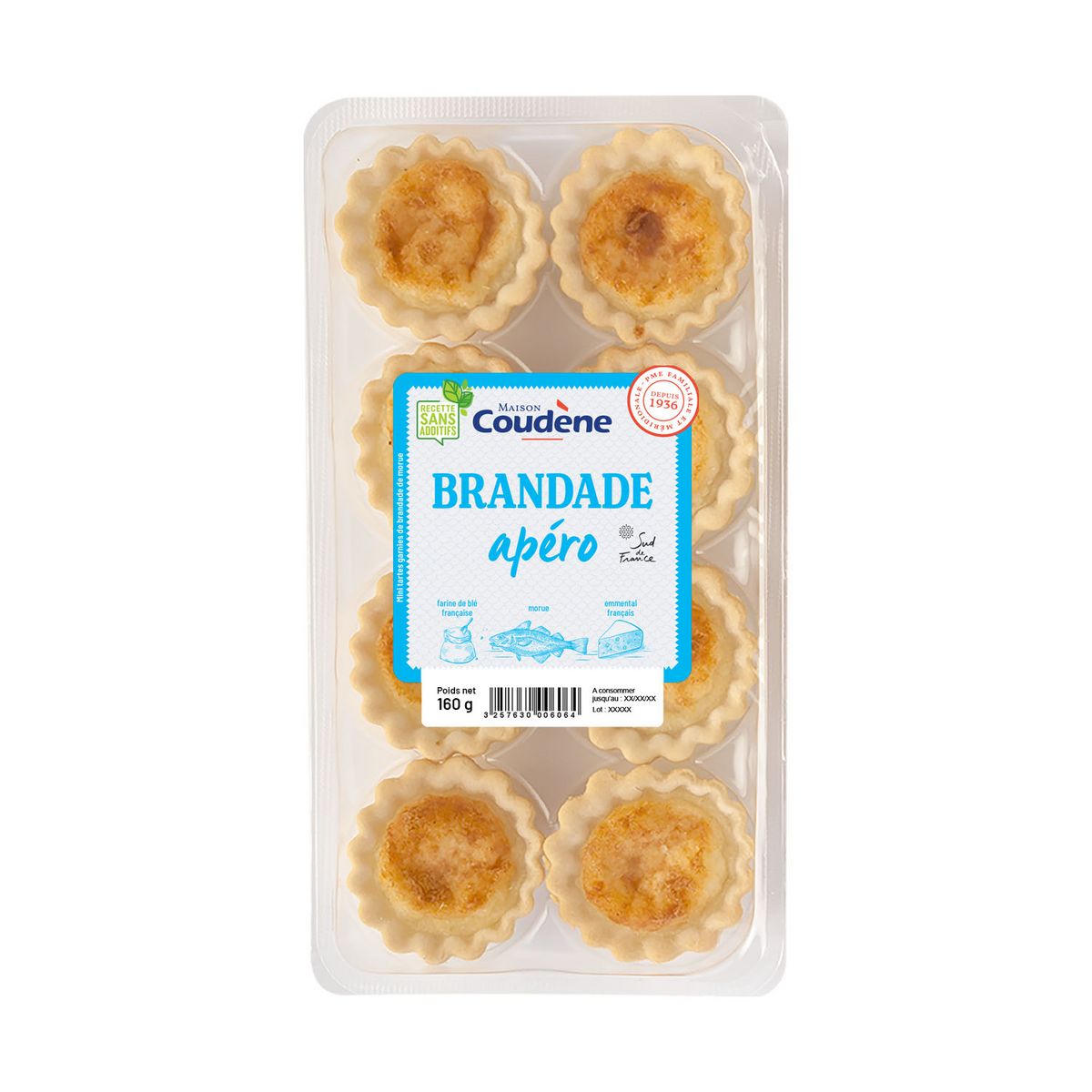 COUDENE Apéro Tielles brandade emmental 8 pièces 160g