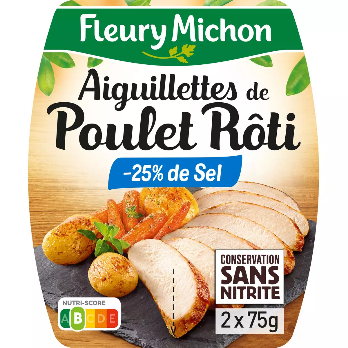 FLEURY MICHON Aiguillettes de poulet rôti réduit en sel sans nitrite 2x75g