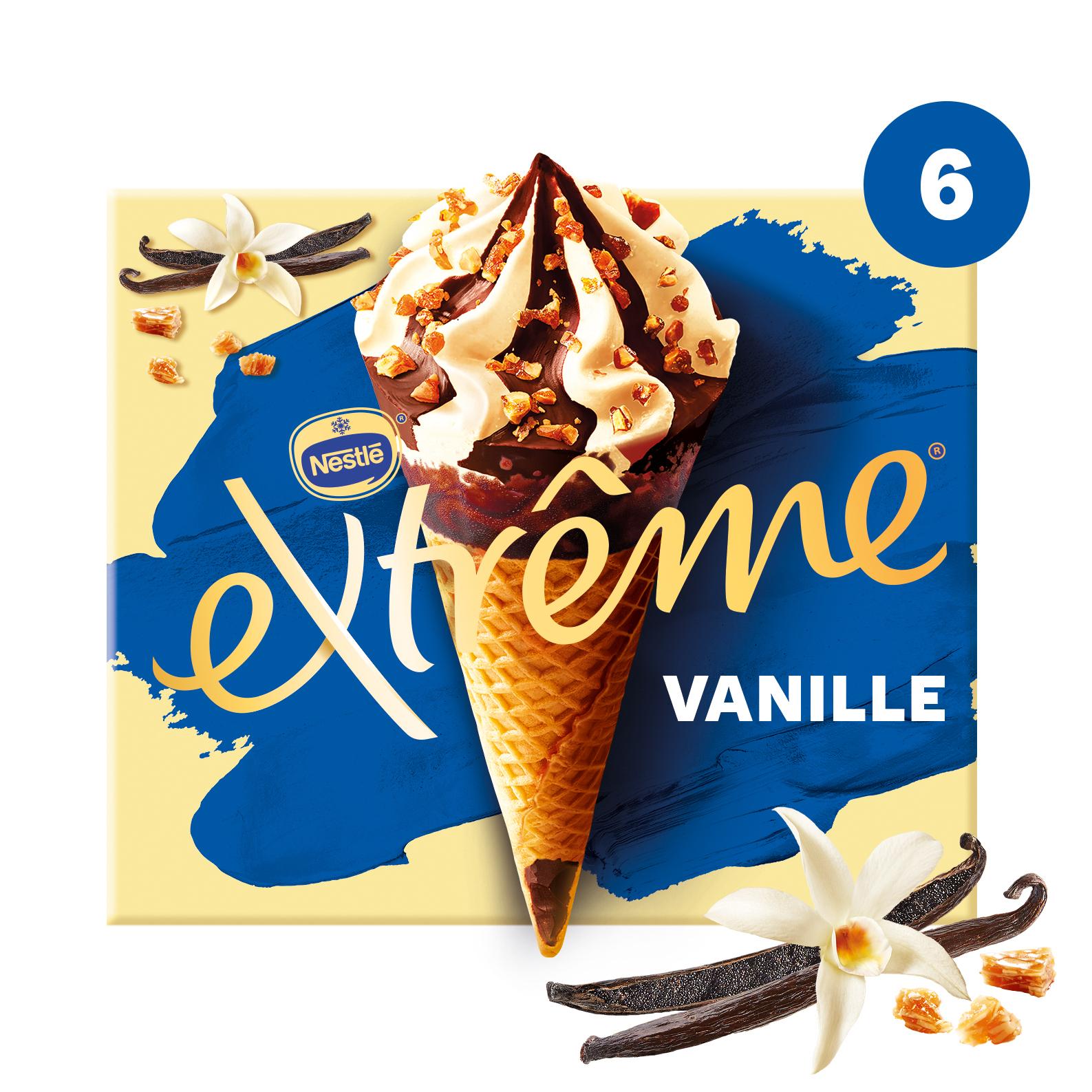 Voir la diapositive 2 : EXTREME Cônes glacés à la vanille pépites de nougatine 6 pièces 426g