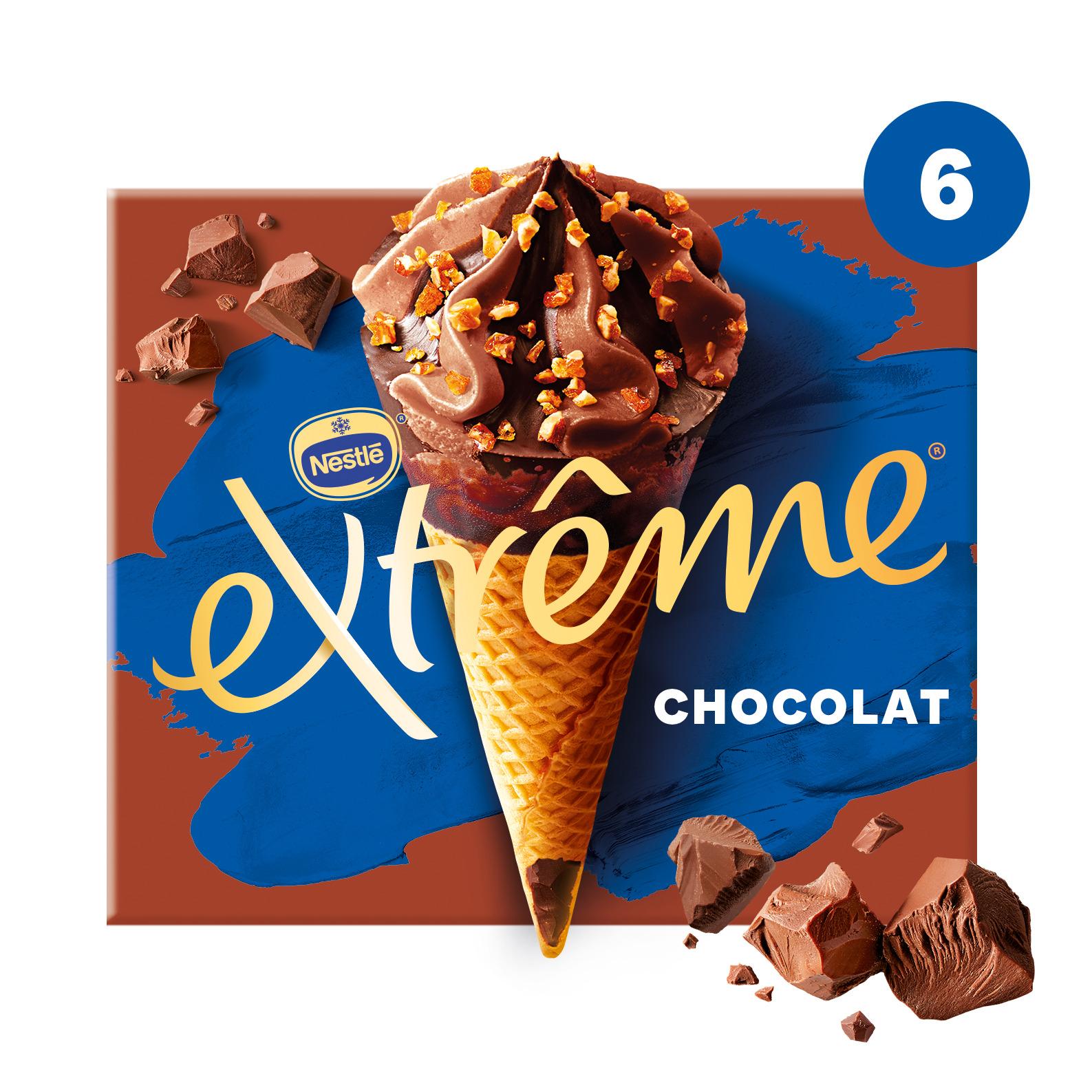 Voir la diapositive 2 : EXTREME Cônes glacés au chocolat pépites de nougat 6 pièces 426g