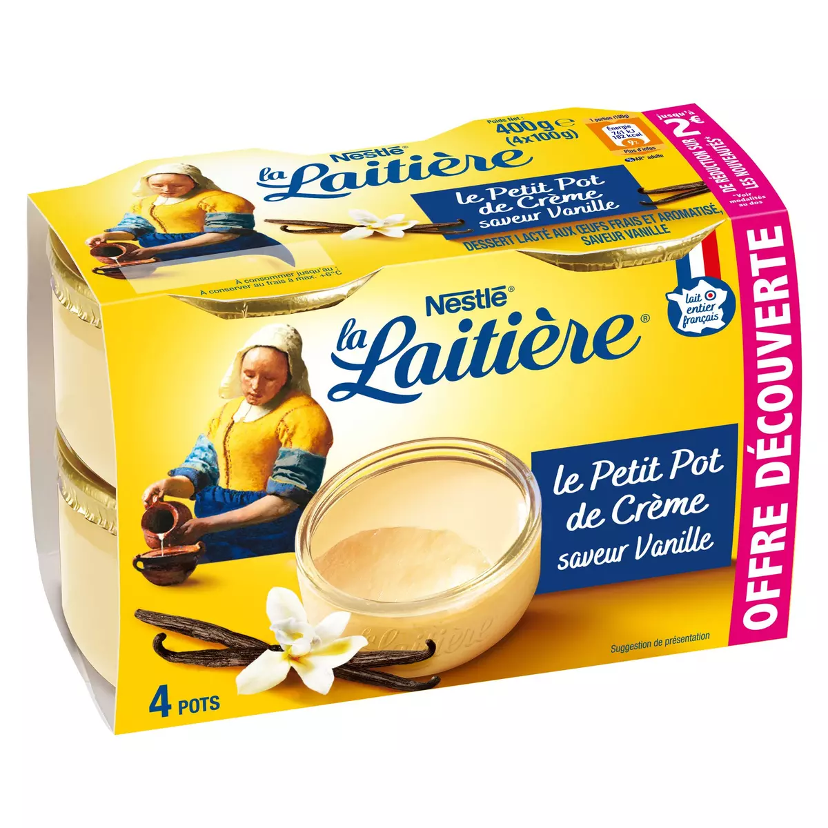 LA LAITIERE Petit pot de crème saveur vanille 4x100g