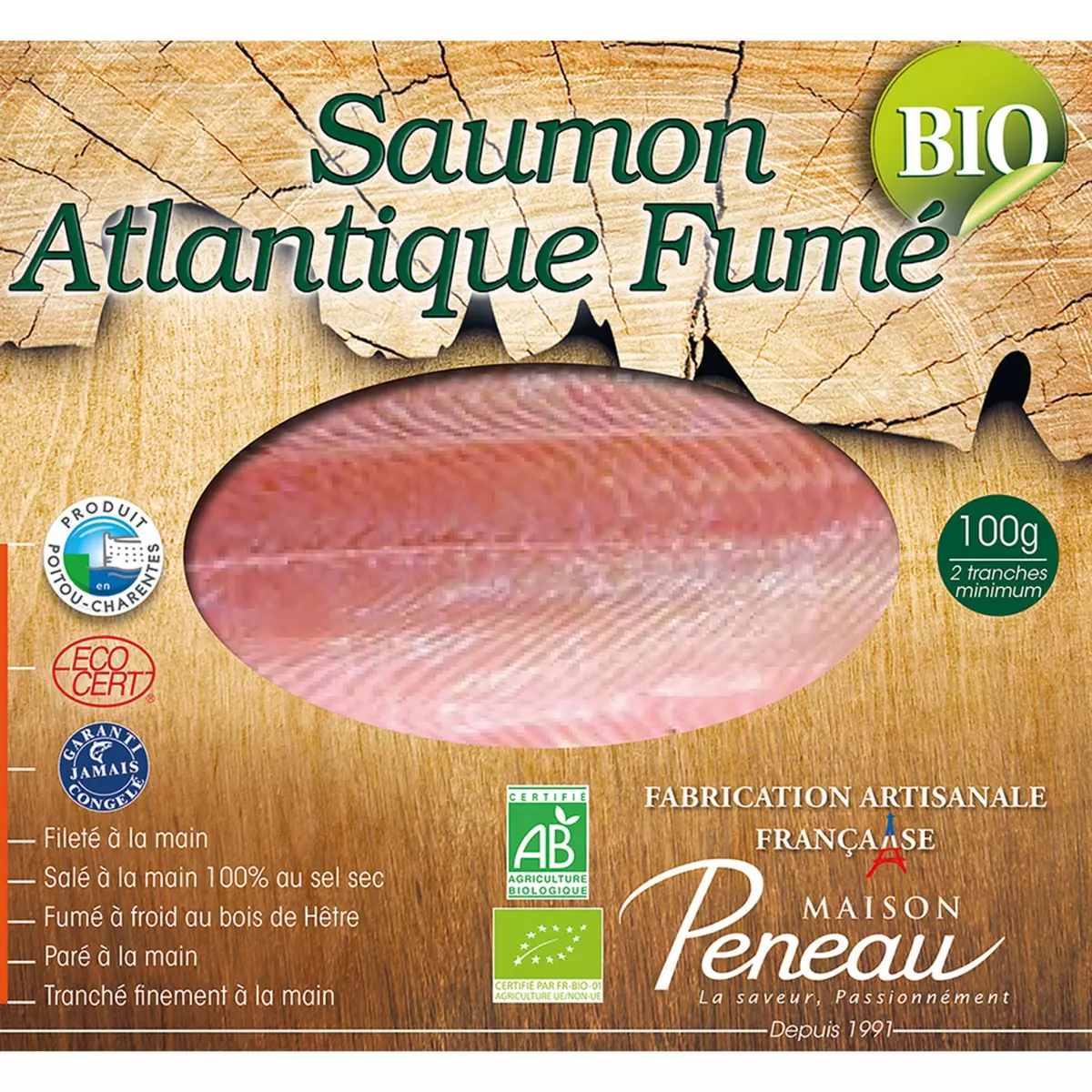 Saumon fumé d'Atlantique bio 2 tranches 100g