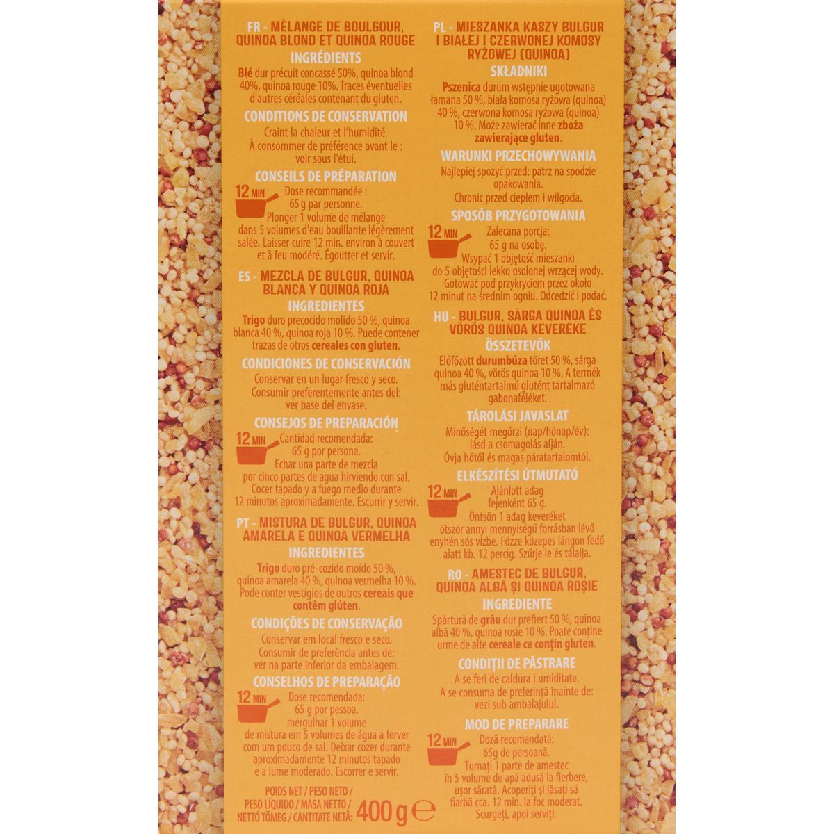 AUCHAN Mélange boulgour et quinoa blond et rouge 12 min 6 portions 400g