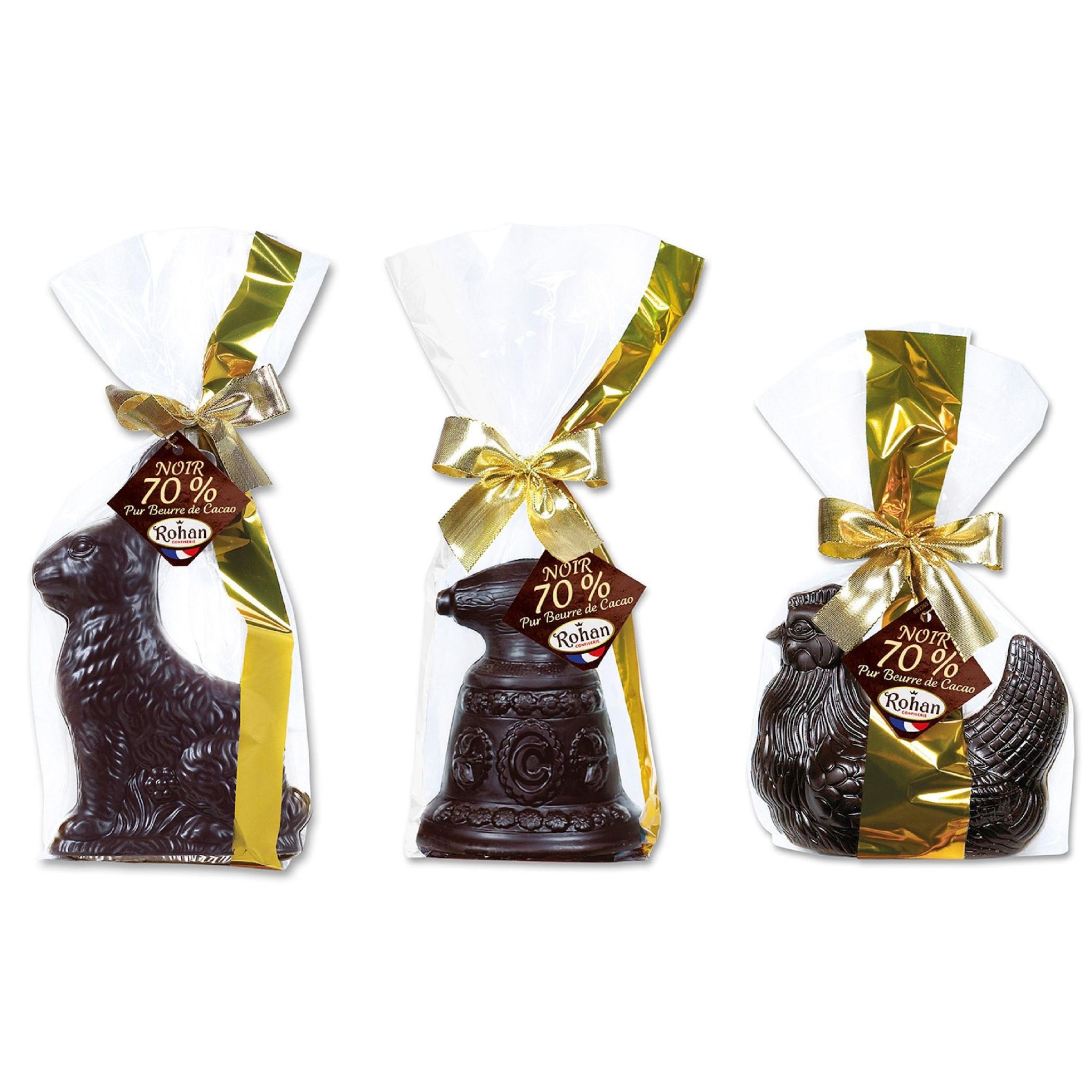 ROHAN Assortiment de cloches, lapins et poule au chocolat noir 200g