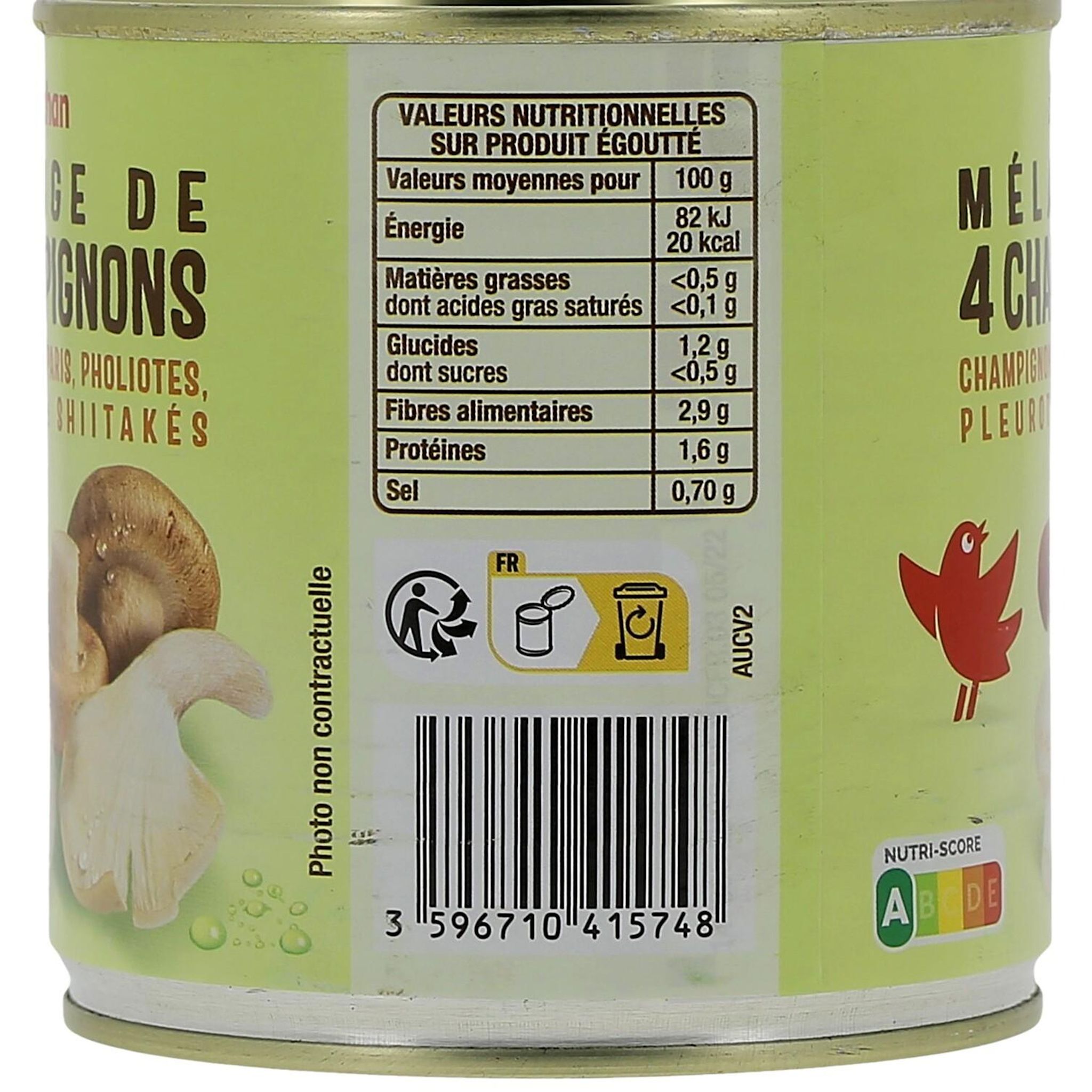Voir la diapositive 4 : AUCHAN Mélange 4 champignons 230g
