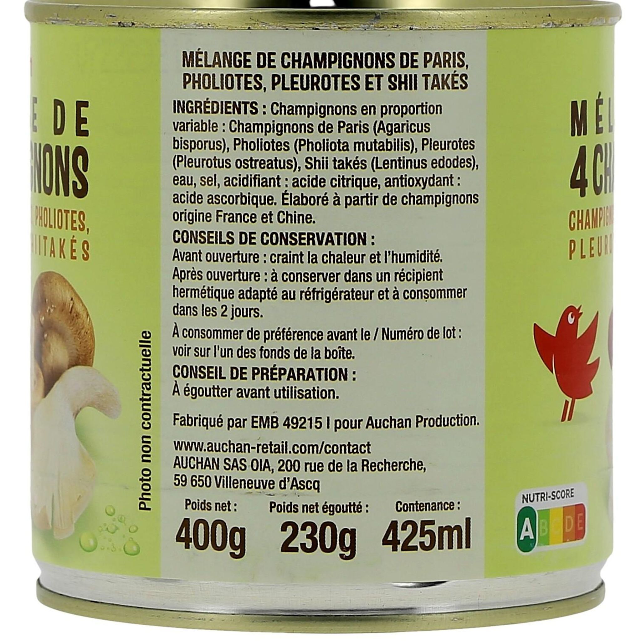 Voir la diapositive 5 : AUCHAN Mélange 4 champignons 230g