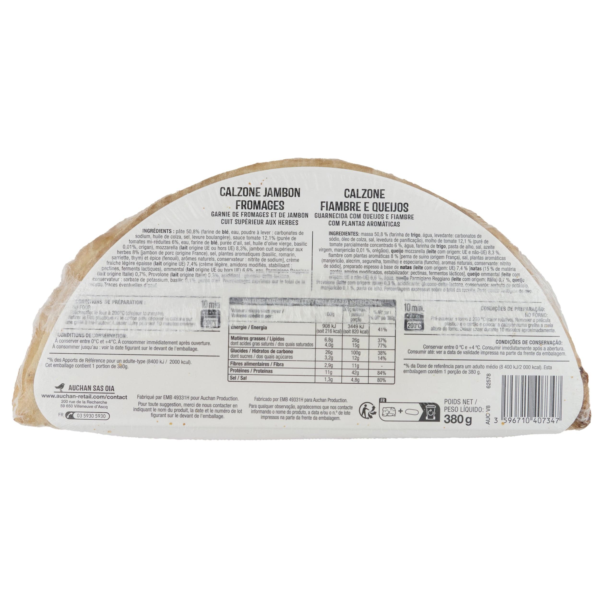 Voir la diapositive 2 : AUCHAN Calzone jambon fromage 1 pièce 380g