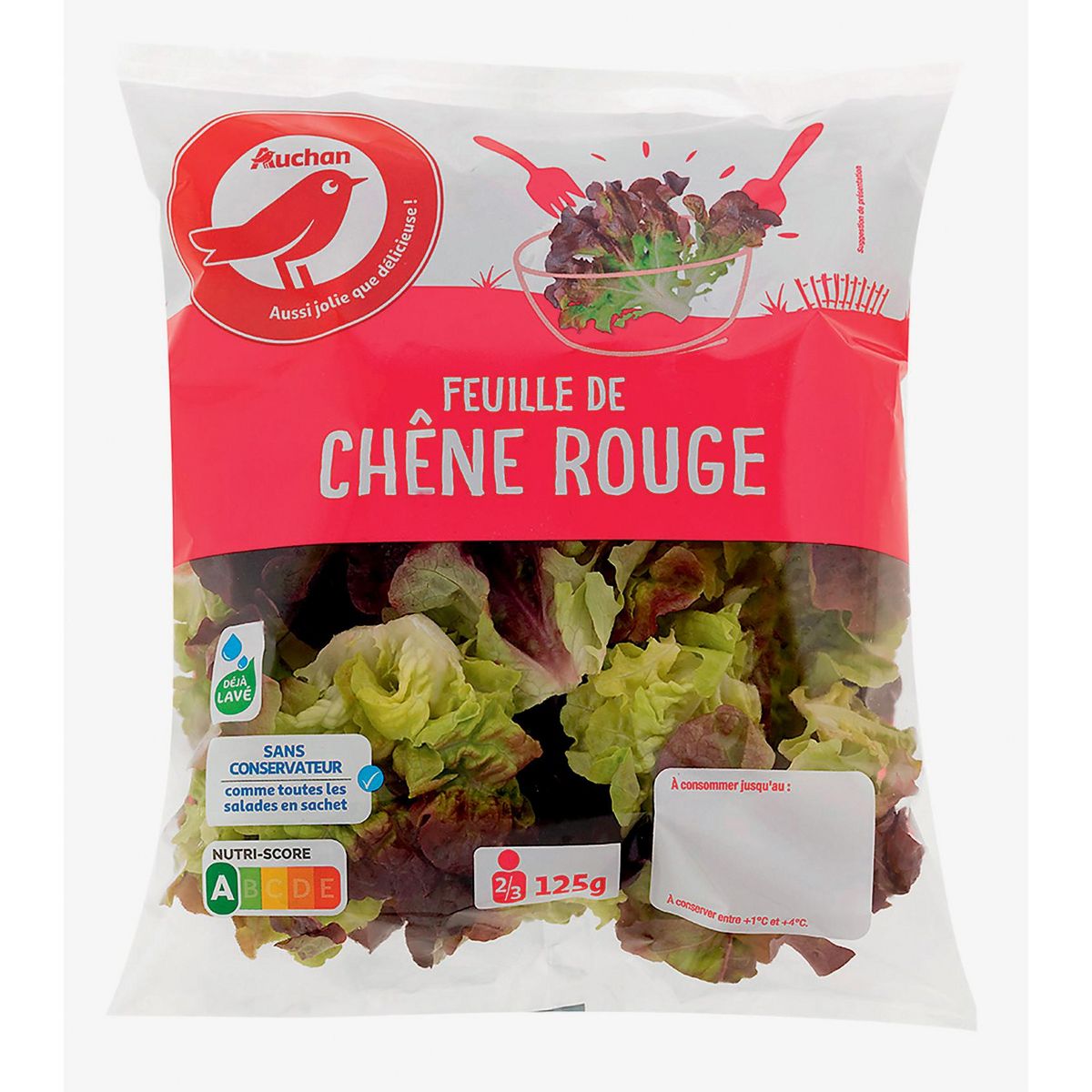 AUCHAN Feuille de chêne rouge 2-3 parts 125g